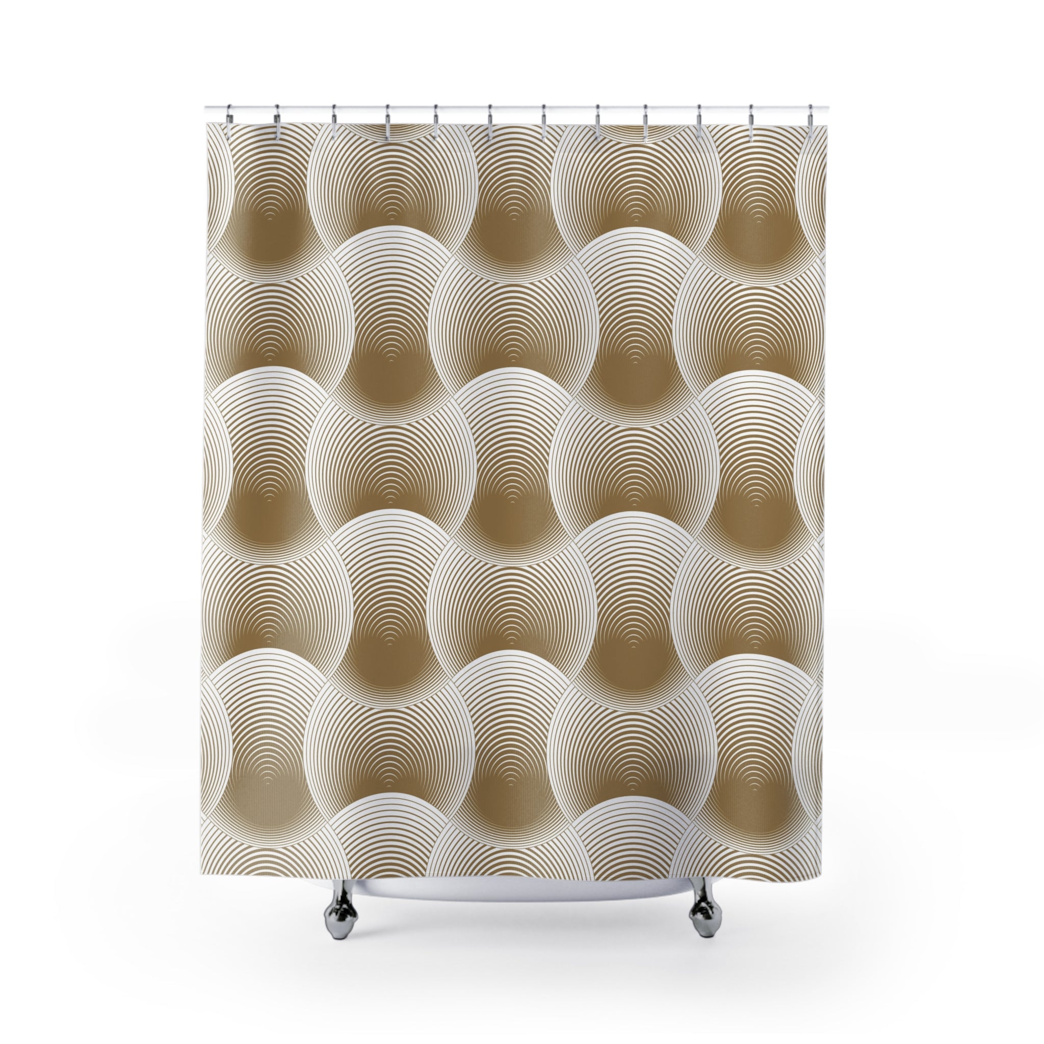 Retro Shower Curtain | Geometric, Beige White Bathroom Decor