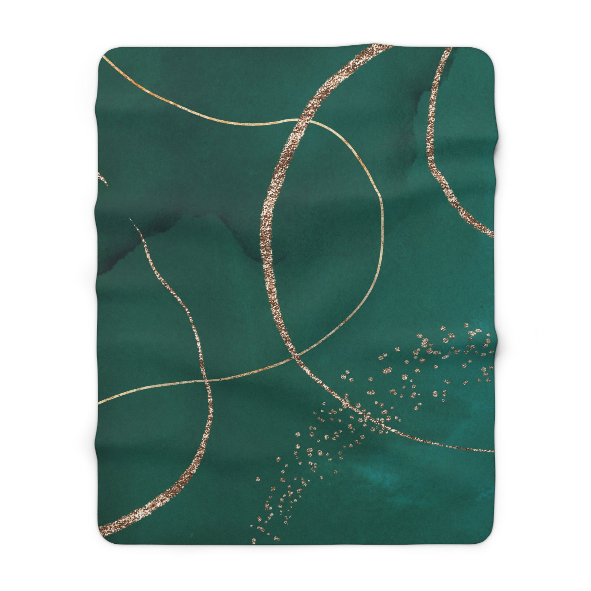 Abstract Boho Couch, Fleece Throw Blanket | Modern Green, Muted Gold Watercolor