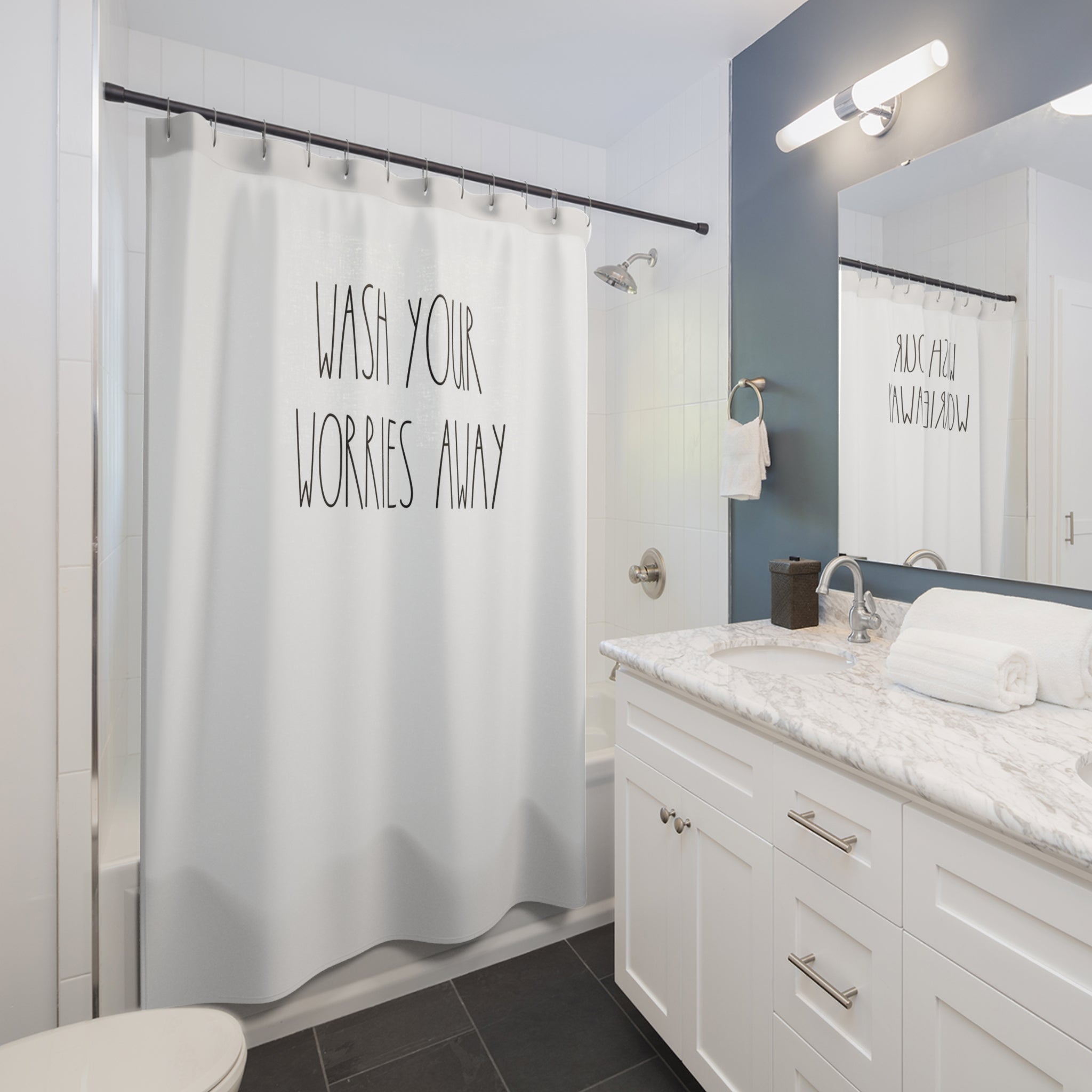 Rae Dunn Inspired Shower Curtain | Black White Fabric Curtain