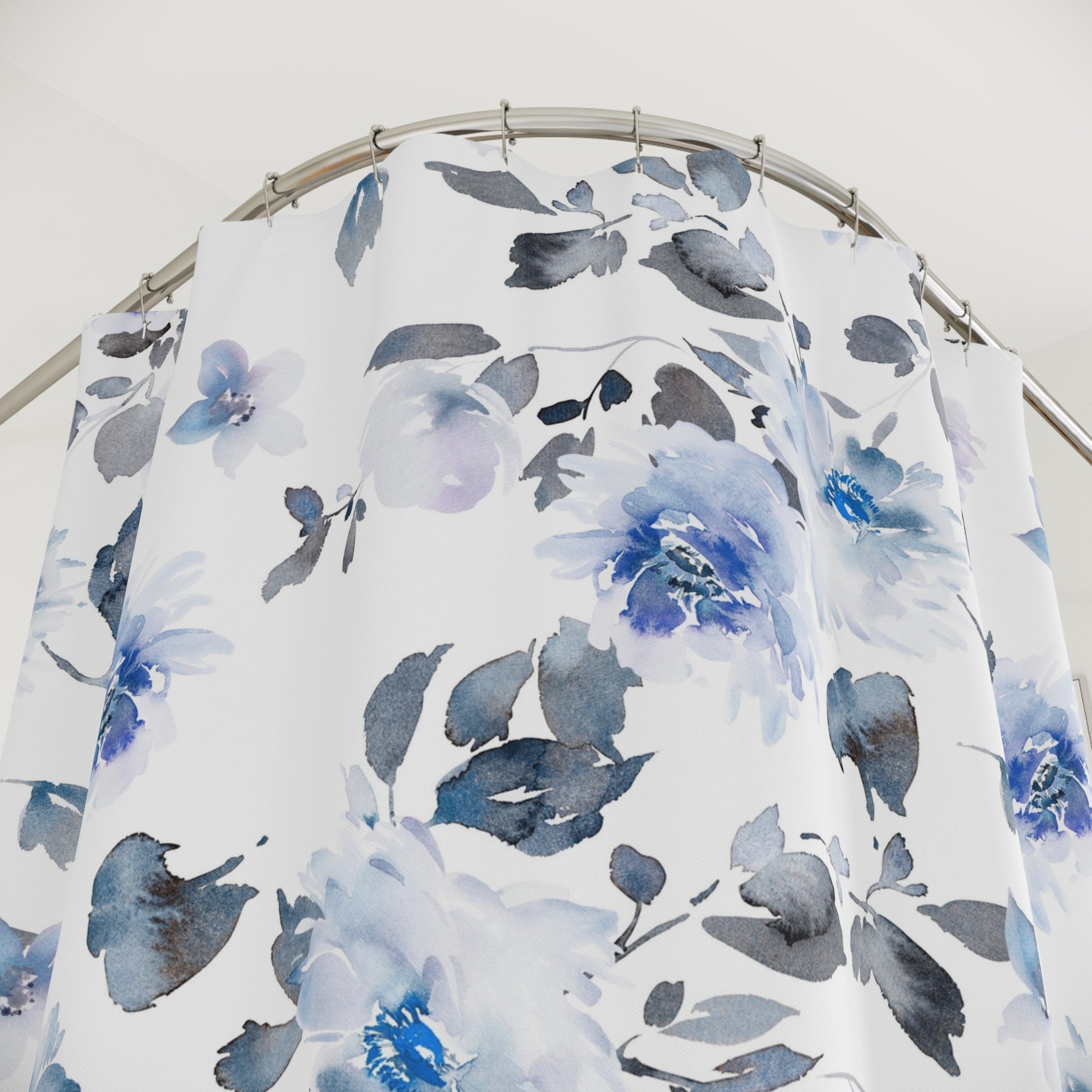 Floral Shower Curtain | Blue Grey White Bathroom Decor