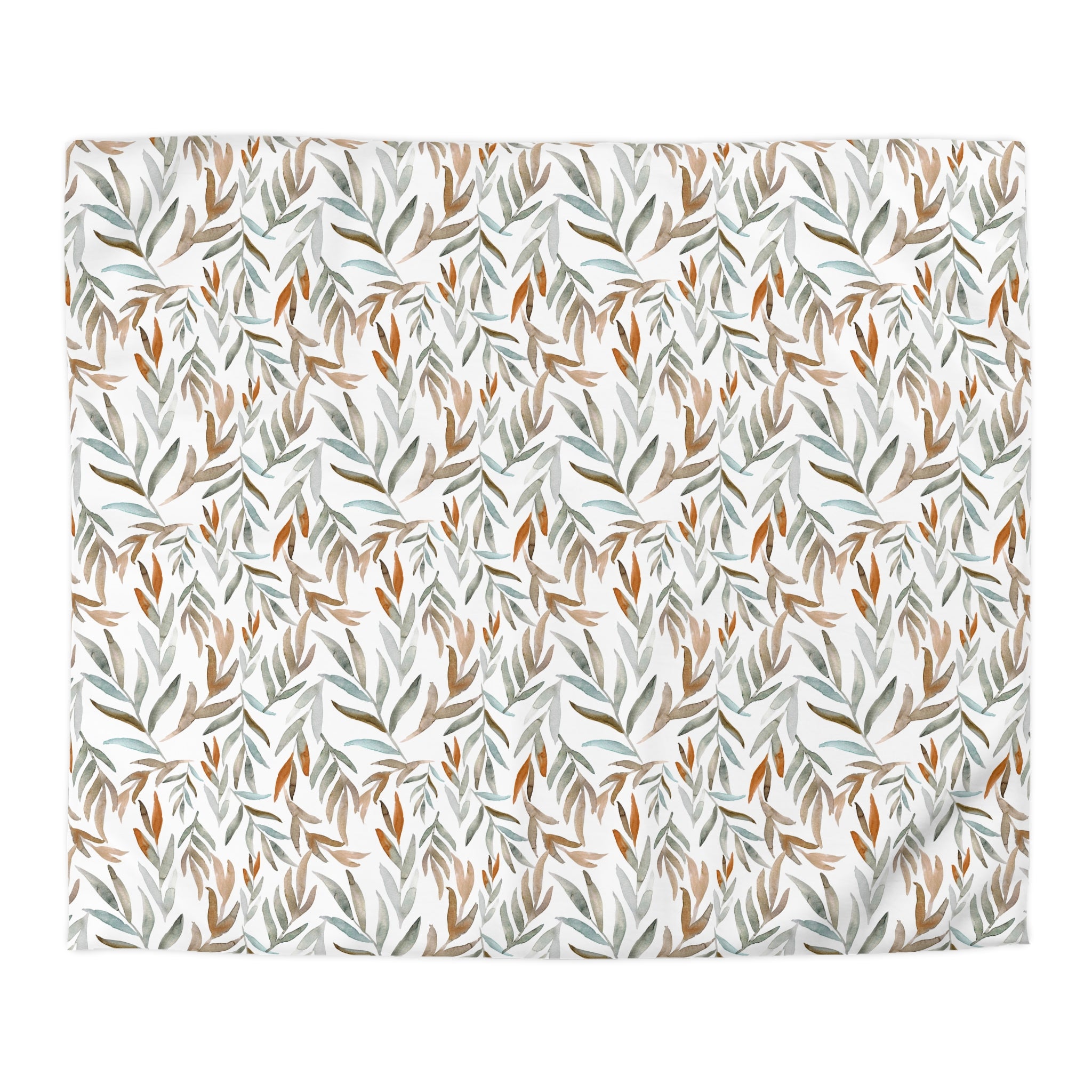 Floral Cotton Duvet, Pillow Cover | Blue Rust White Leaves Bedroom Decor