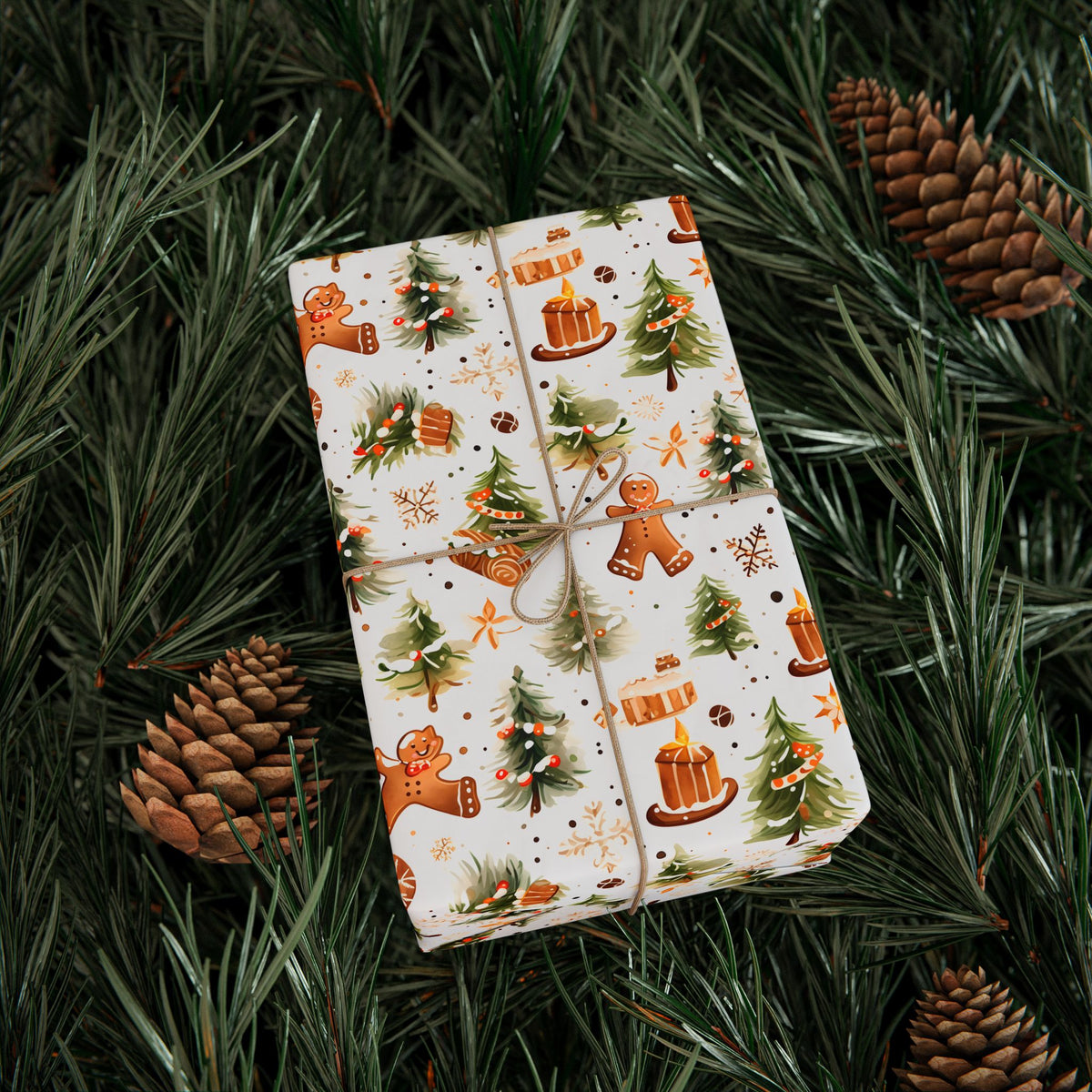Gingerbread Man Snowy Tree Christmas Wrapping Paper, Gift Wrap