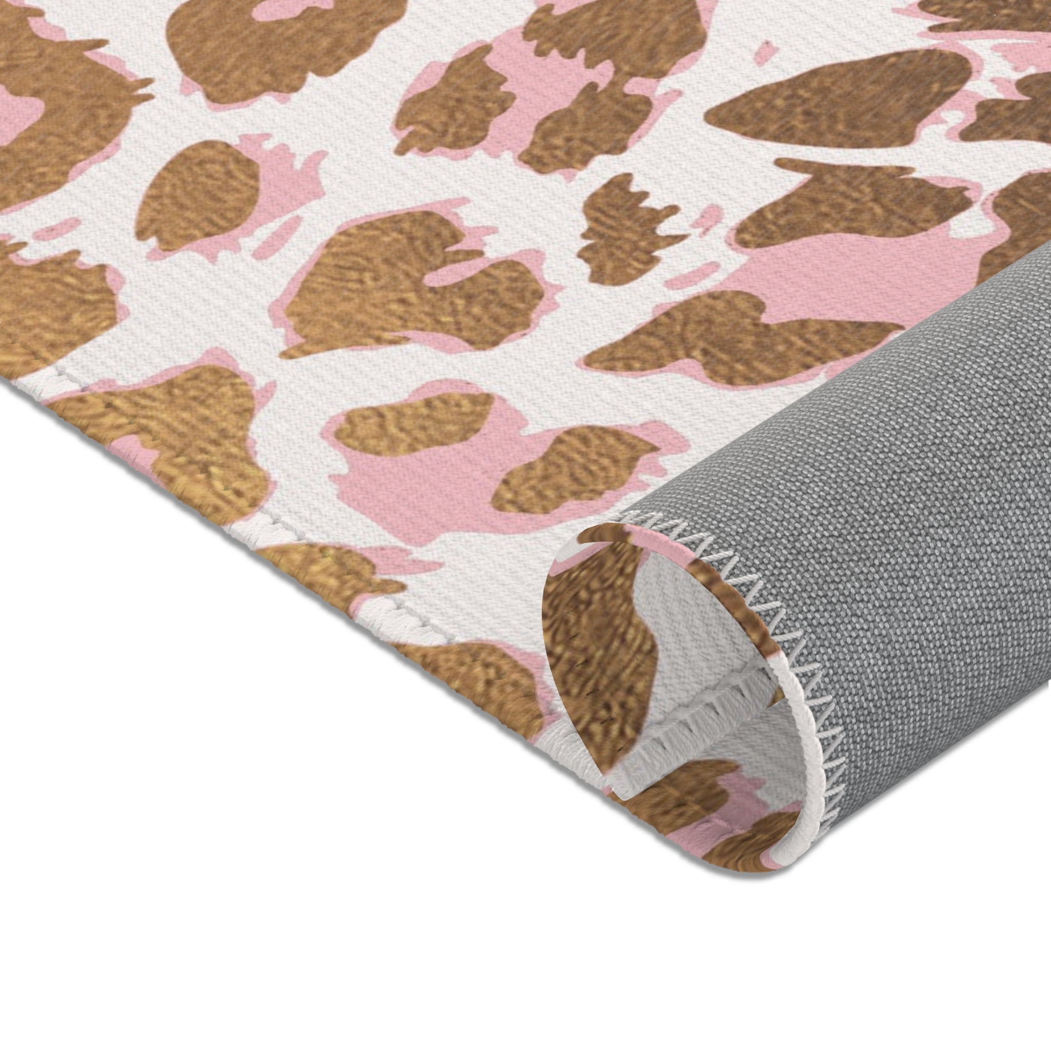 Boho Area Rug | Animal Skin Print, Pink White Brown