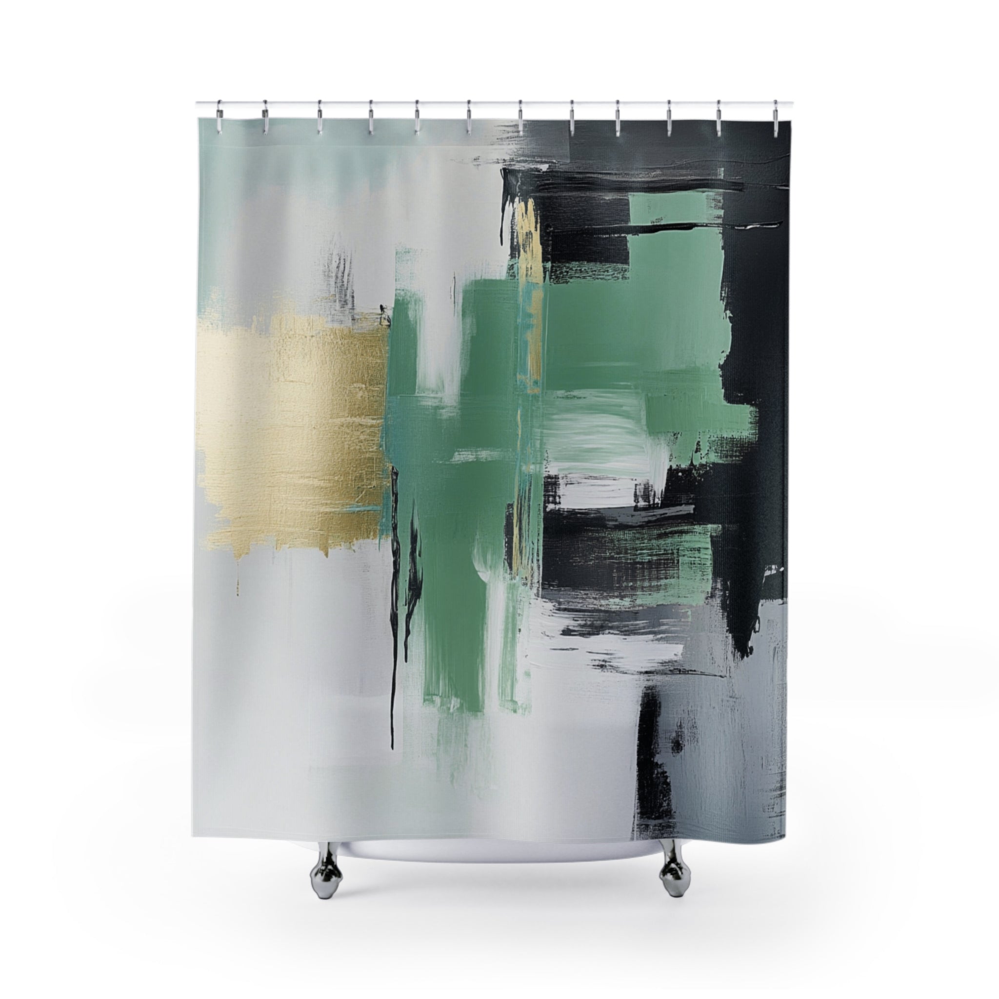 Abstract Watercolor Shower Curtain | Modern Green Grey Bathroom Decor