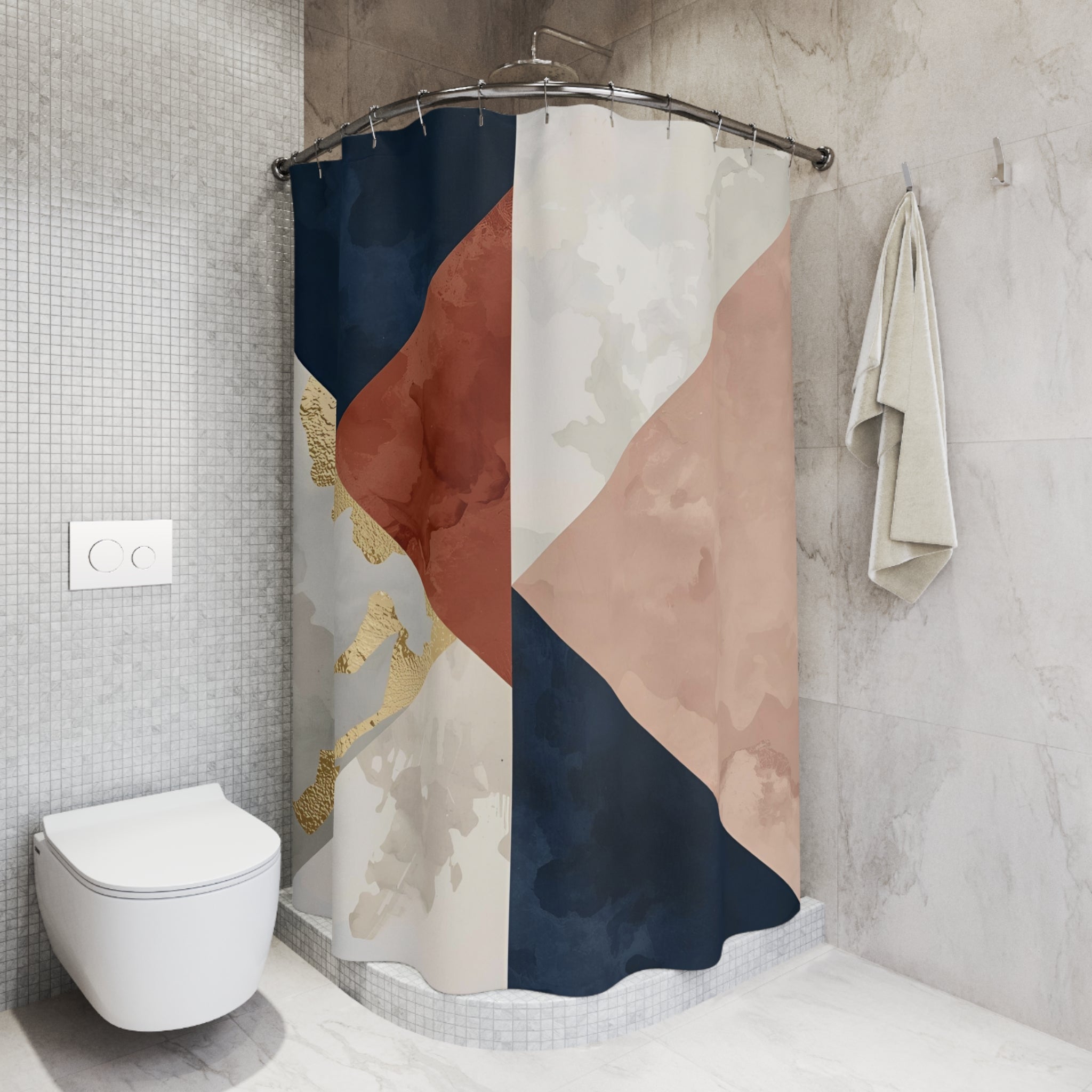 Boho Abstract Shower Curtain | Earthy Neutral Geometric Watercolor