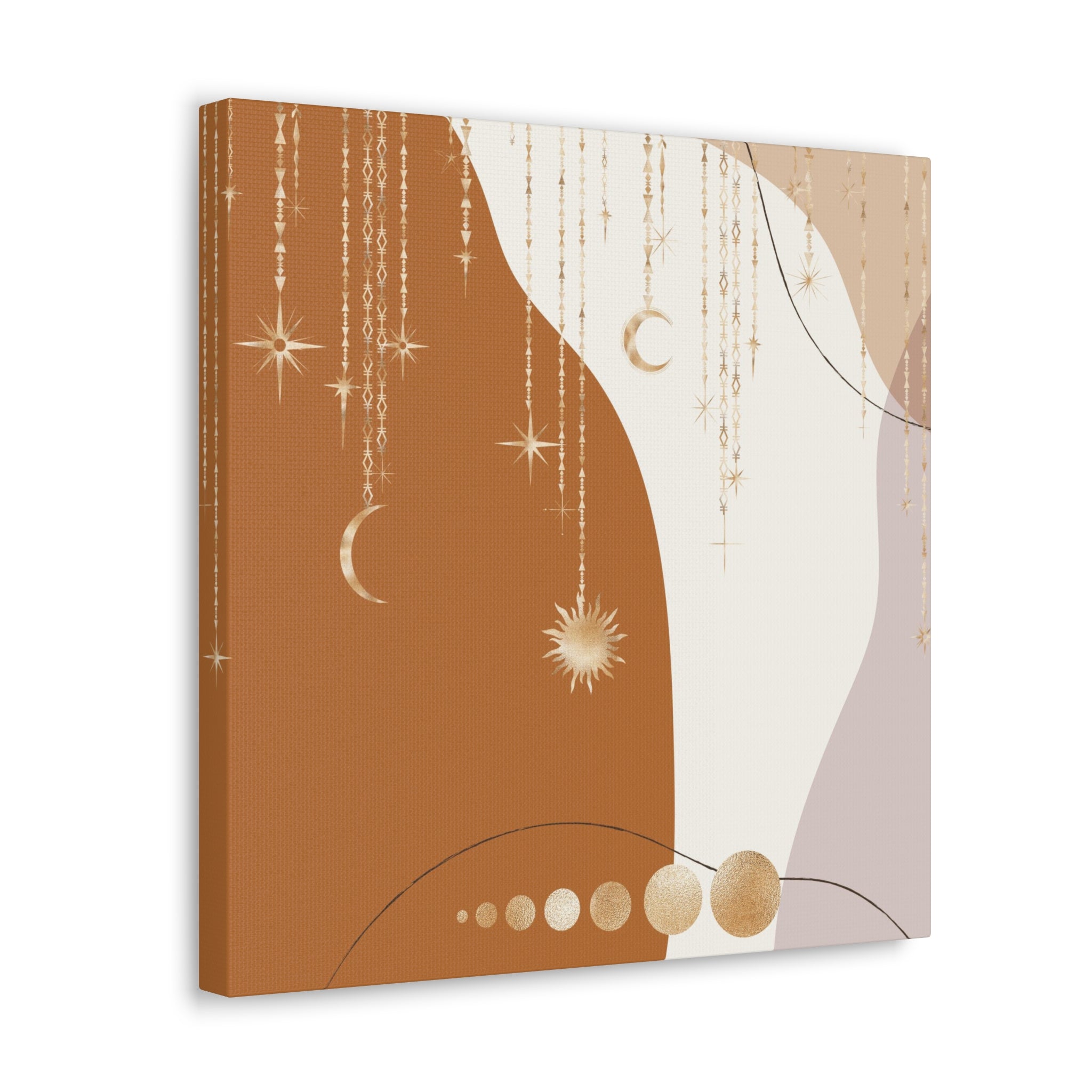 Bohemian Canvas Wall Art | Rust Beige Muted Gold Celestial