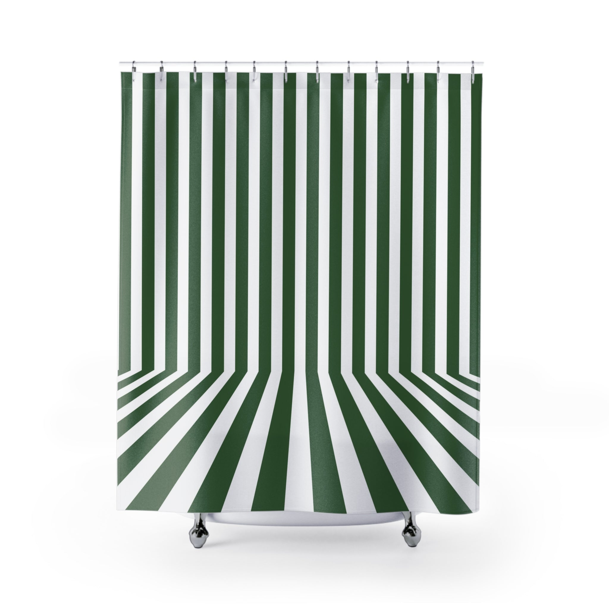 Retro Shower Curtain | Green Stripes Fabric Curtain