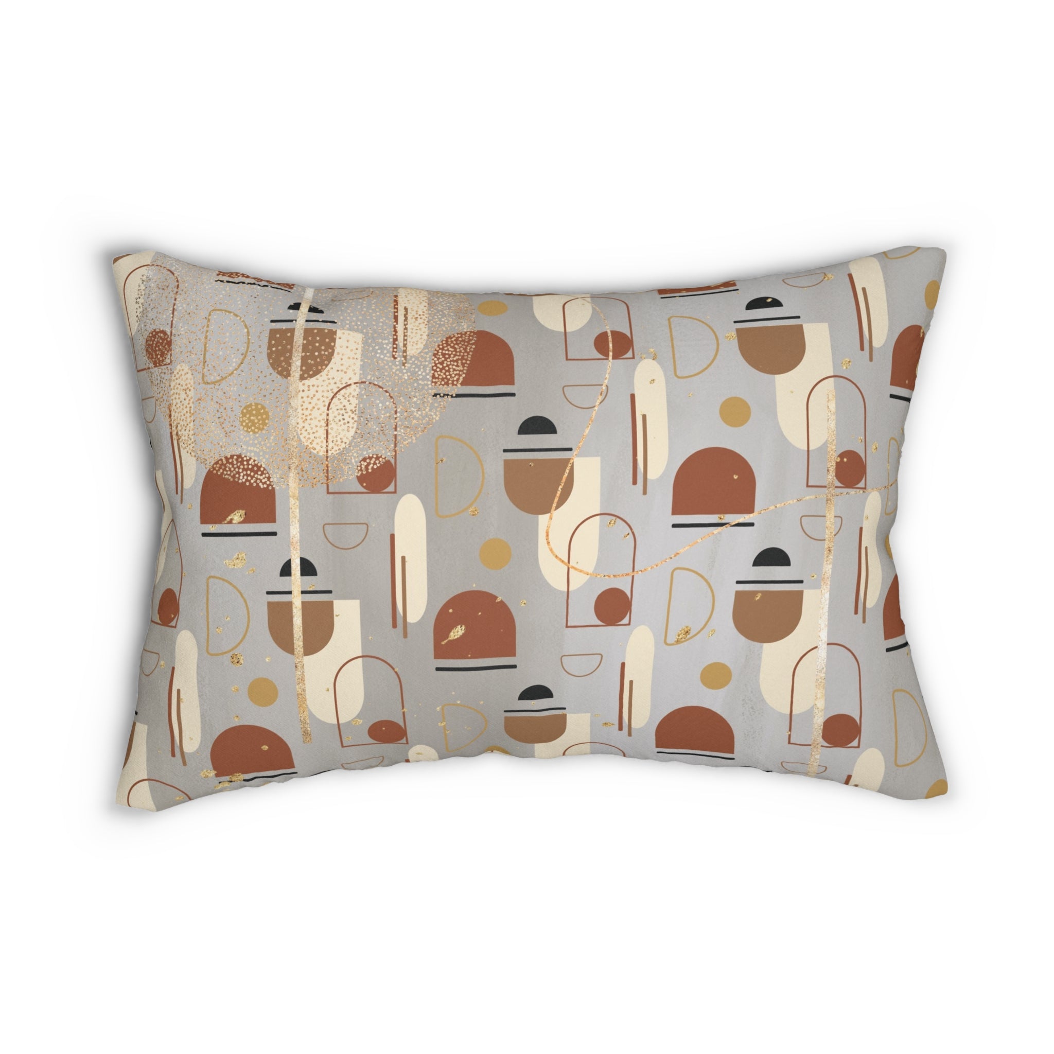 Abstract Geometric Lumbar Pillow | Grey Brown Beige Bohemian