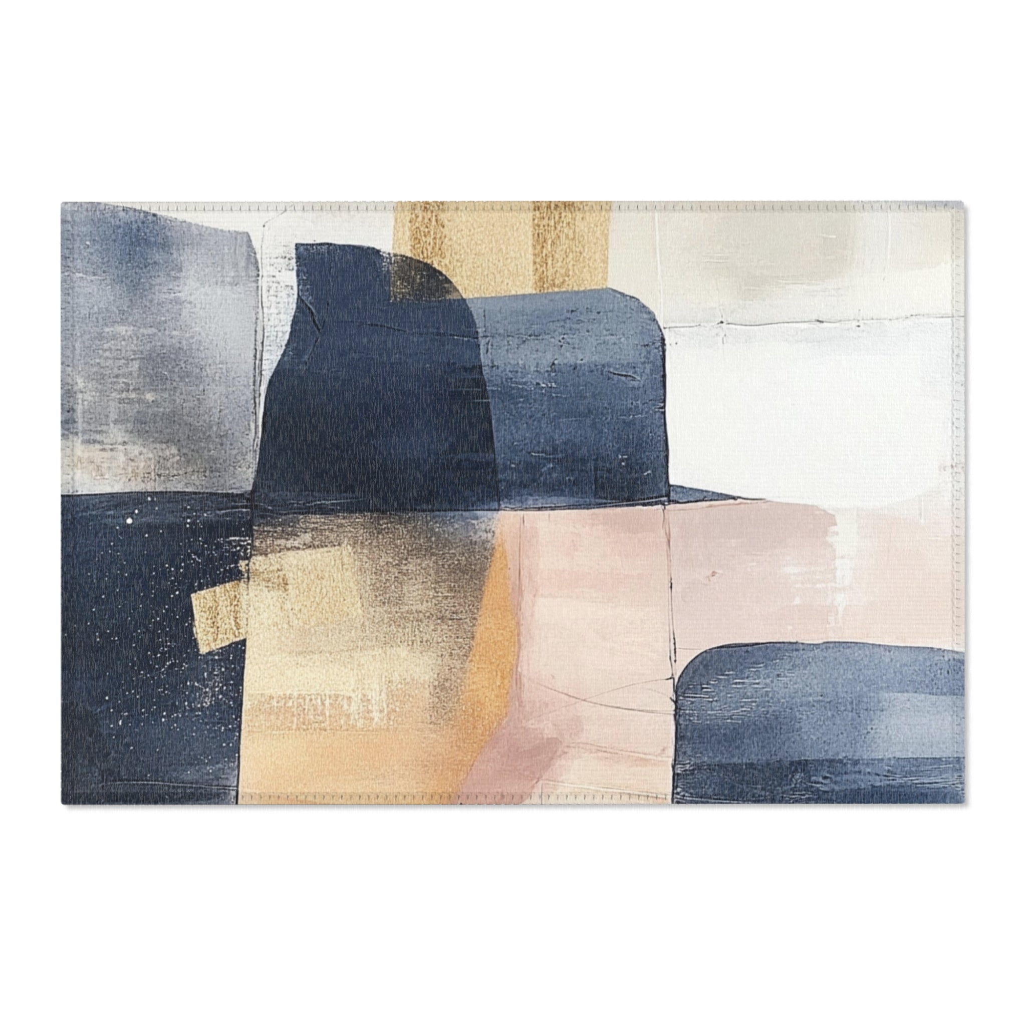 Abstract Large Area Rug | Modern Navy Blue Beige Watercolor Rug