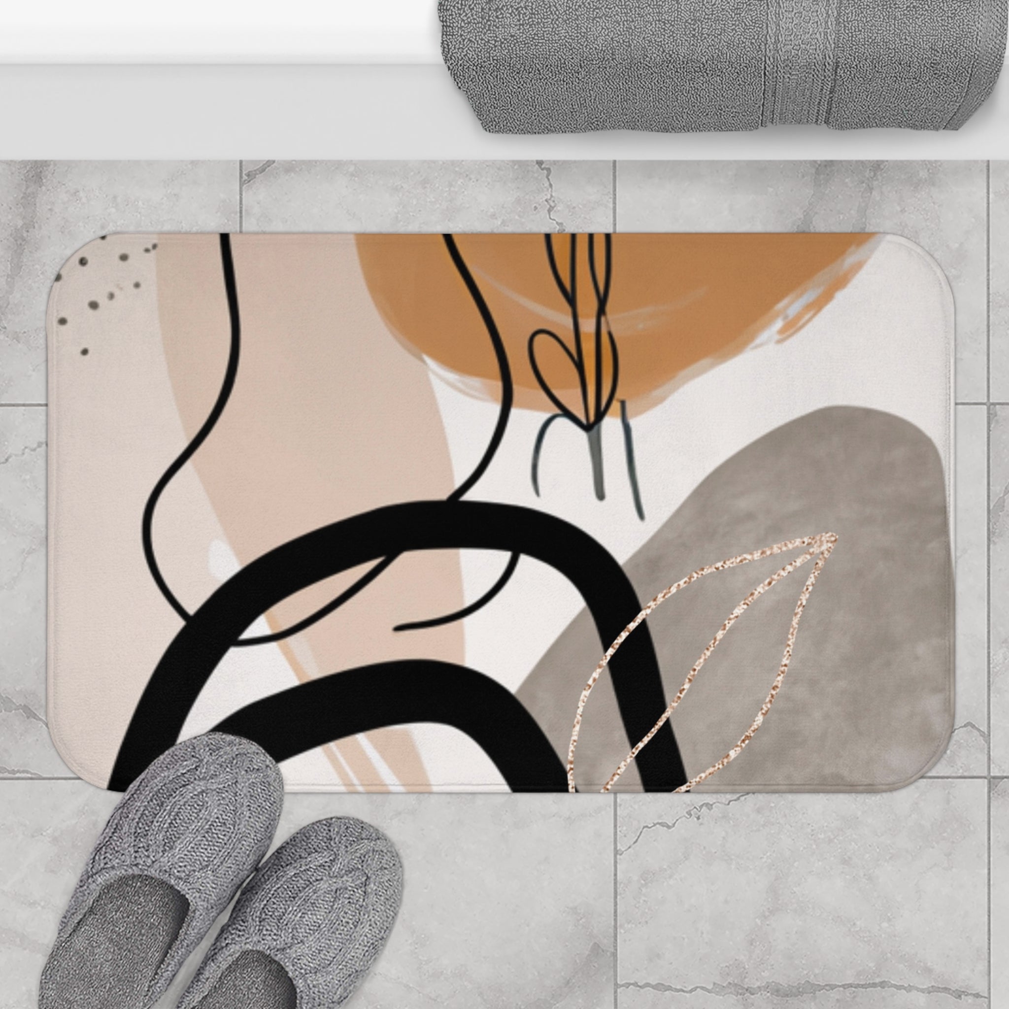 Boho Bath, Kitchen Mat | Bohemian Organic Rust Black