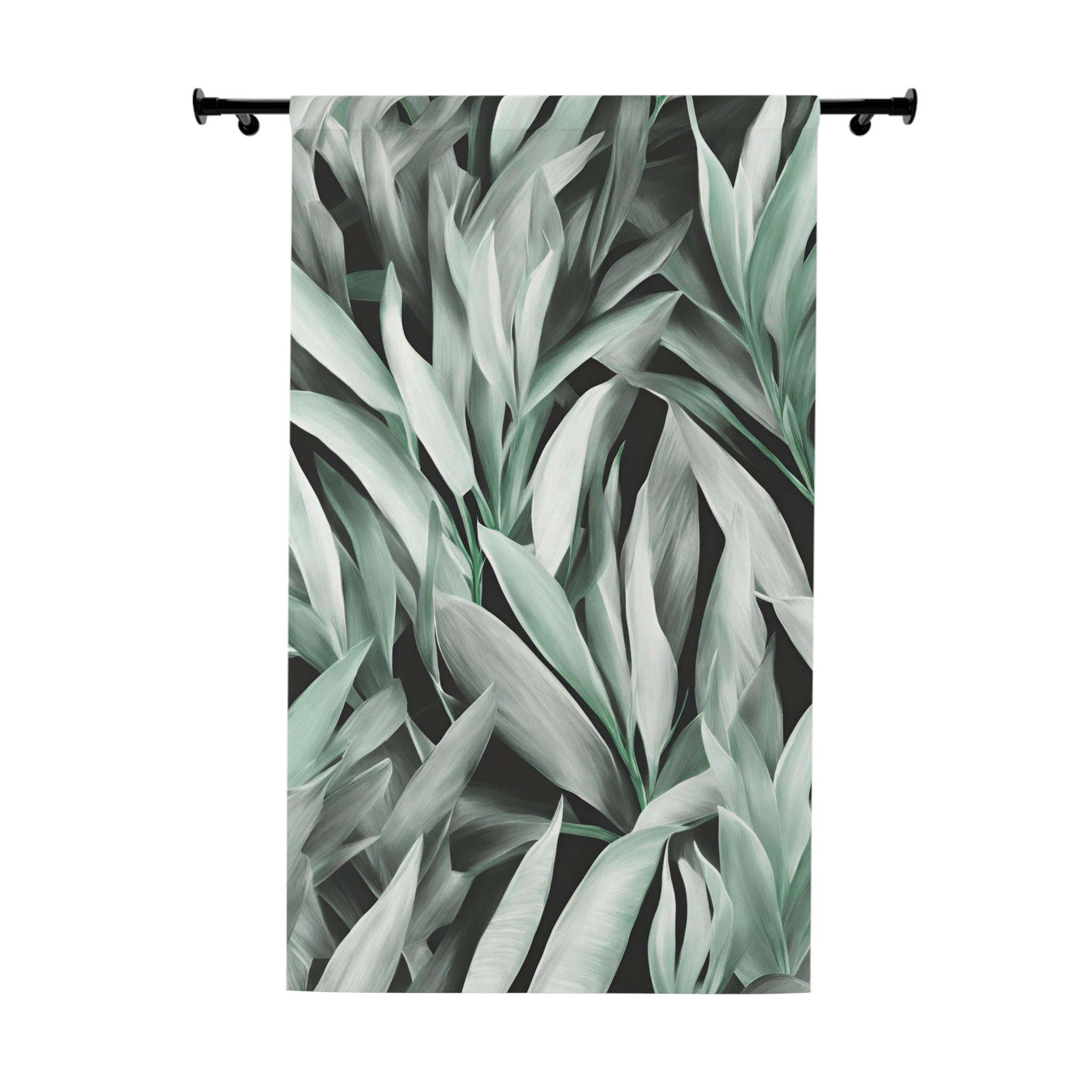 Window Curtains | Green Grey White Leaves Watercolor, 50 X 84 Inches, Bedroom, Living Room Kitchen Blackout, Sheer
