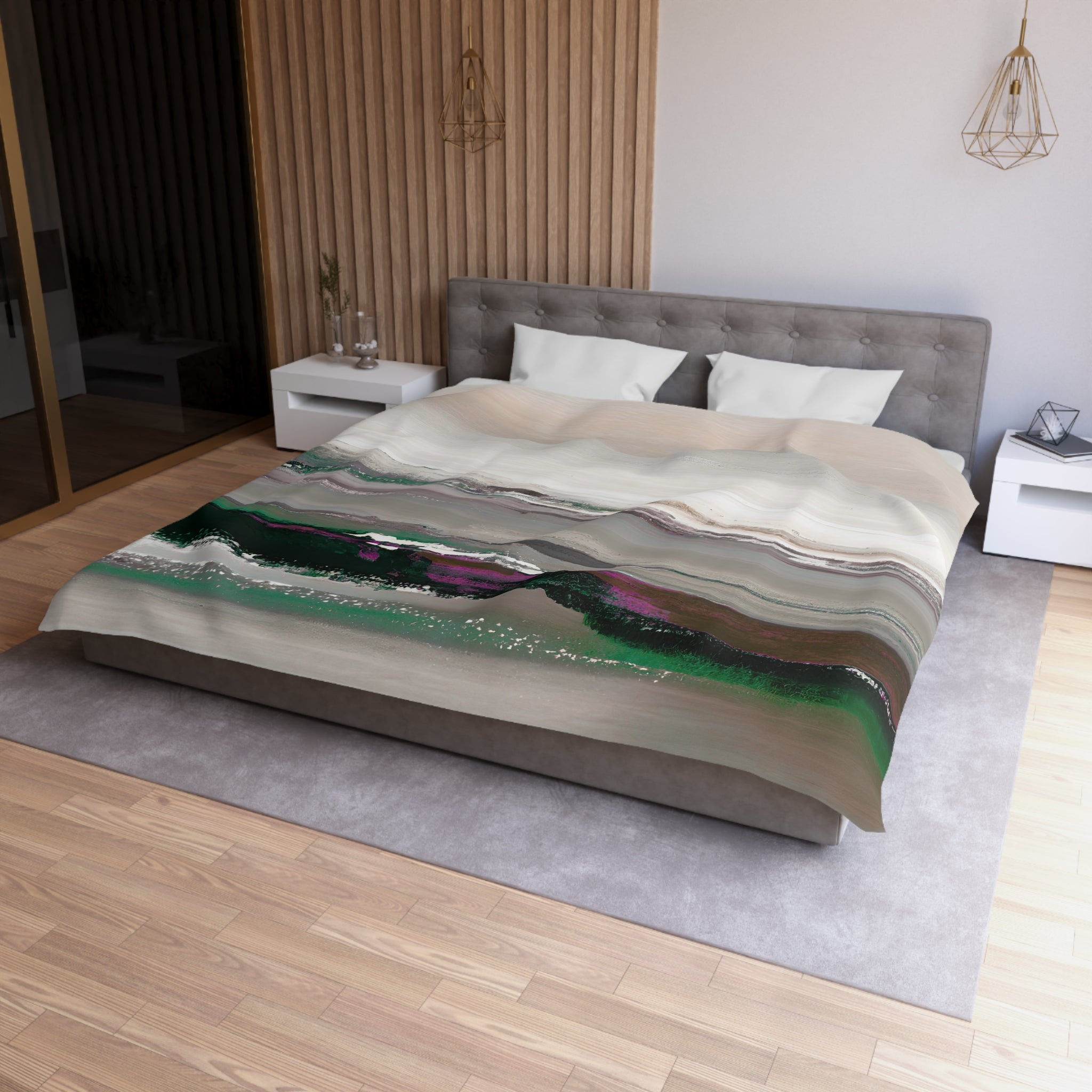 Abstract Duvet Cover | Colorful Green Purple Grey, Ombre