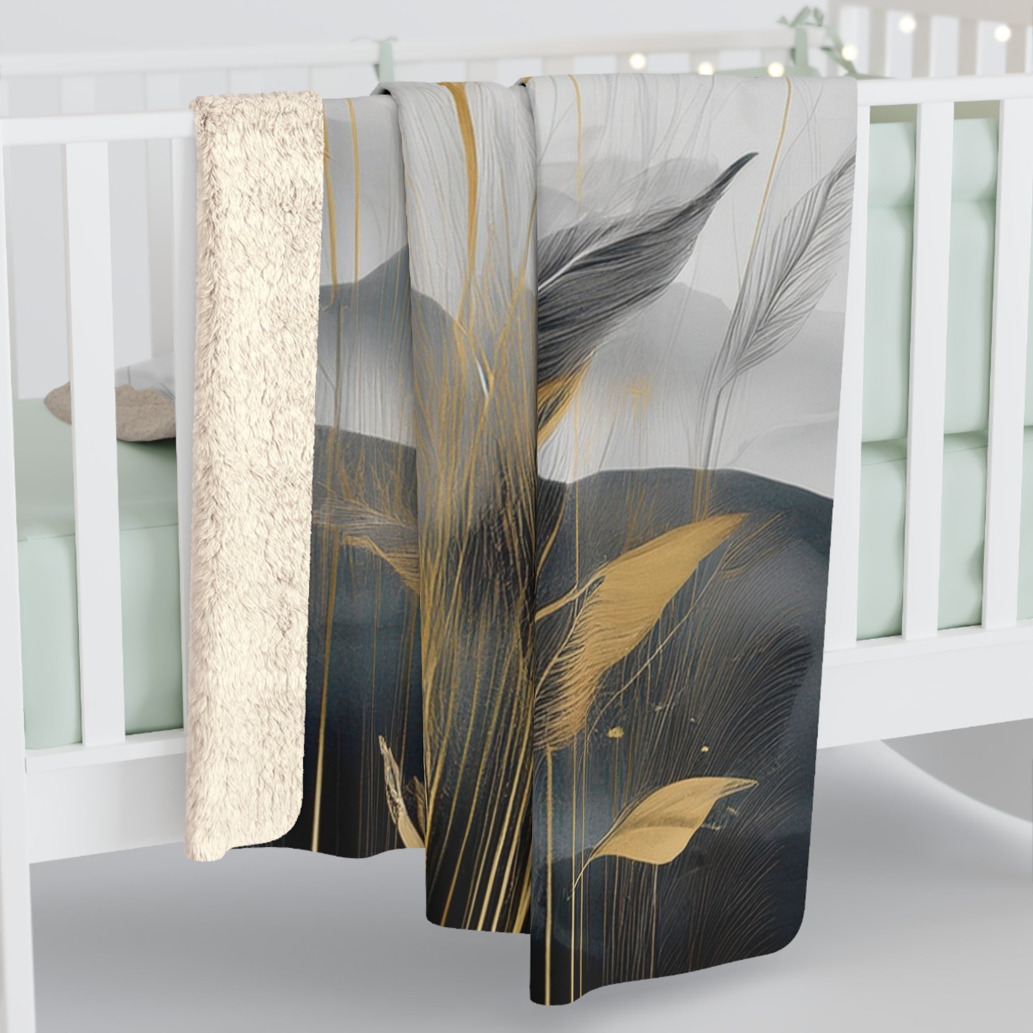 Floral Throw Blanket | Black Grey Beige Ombre Leaves