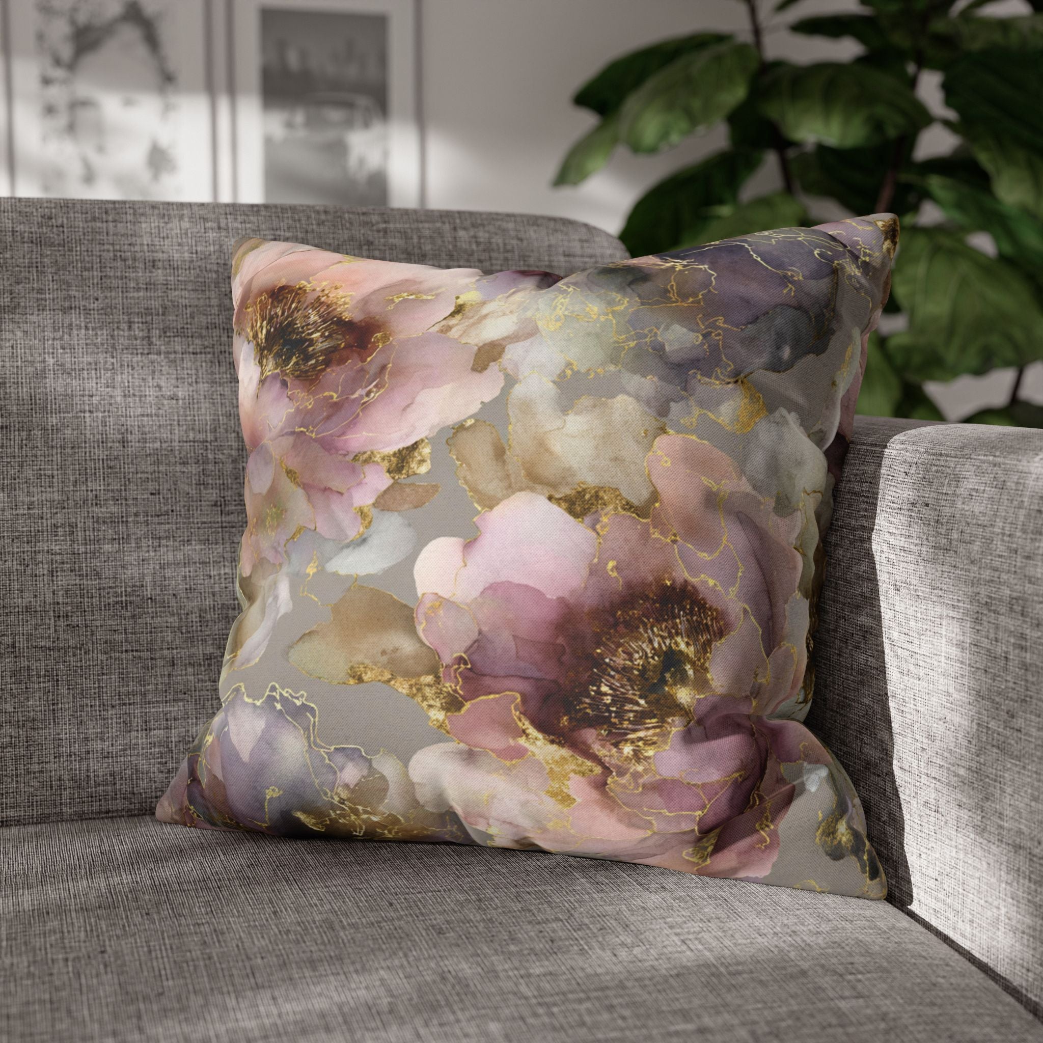 Botanical Watercolor Throw Pillow Cover | Mauve Blossom