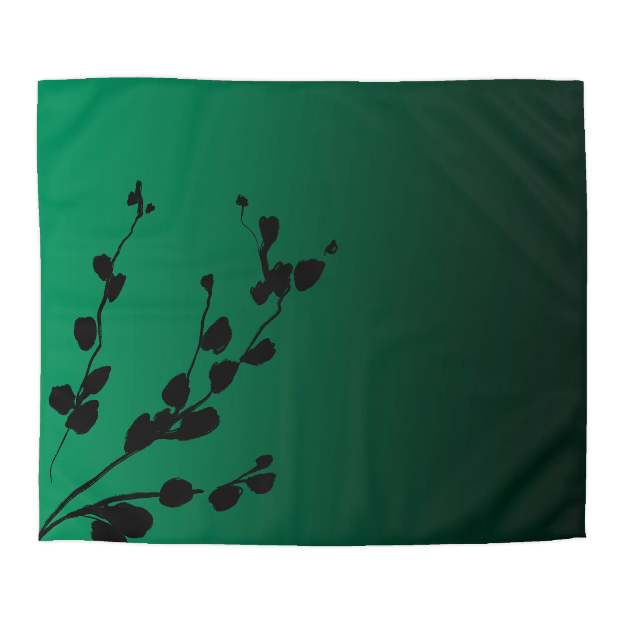 Abstract Duvet Cover | Green Ombre, Black leaves | Bedroom Decor