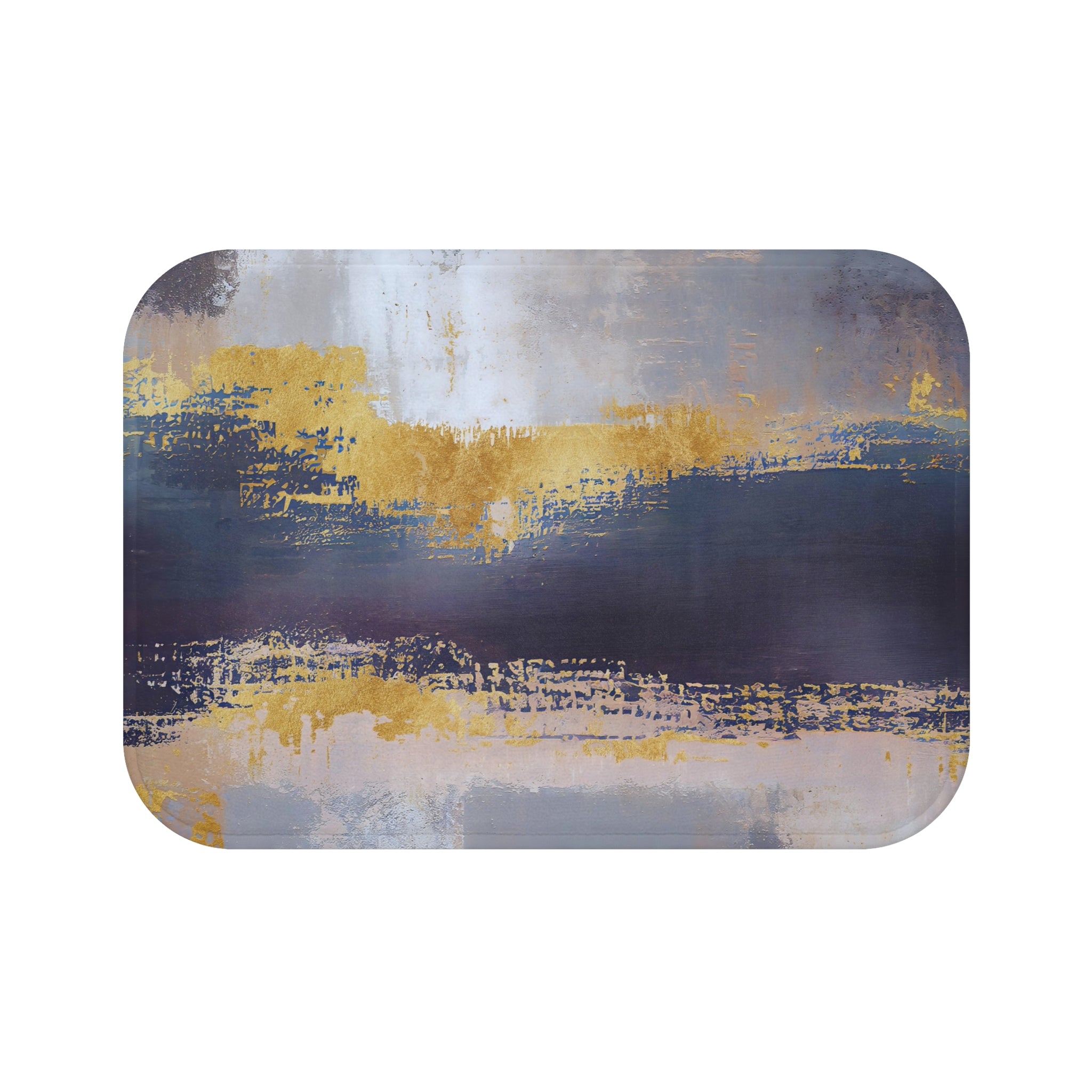 Abstract Bath Mat | Navy Blue, Muted Gold Beige Kitchen Mat