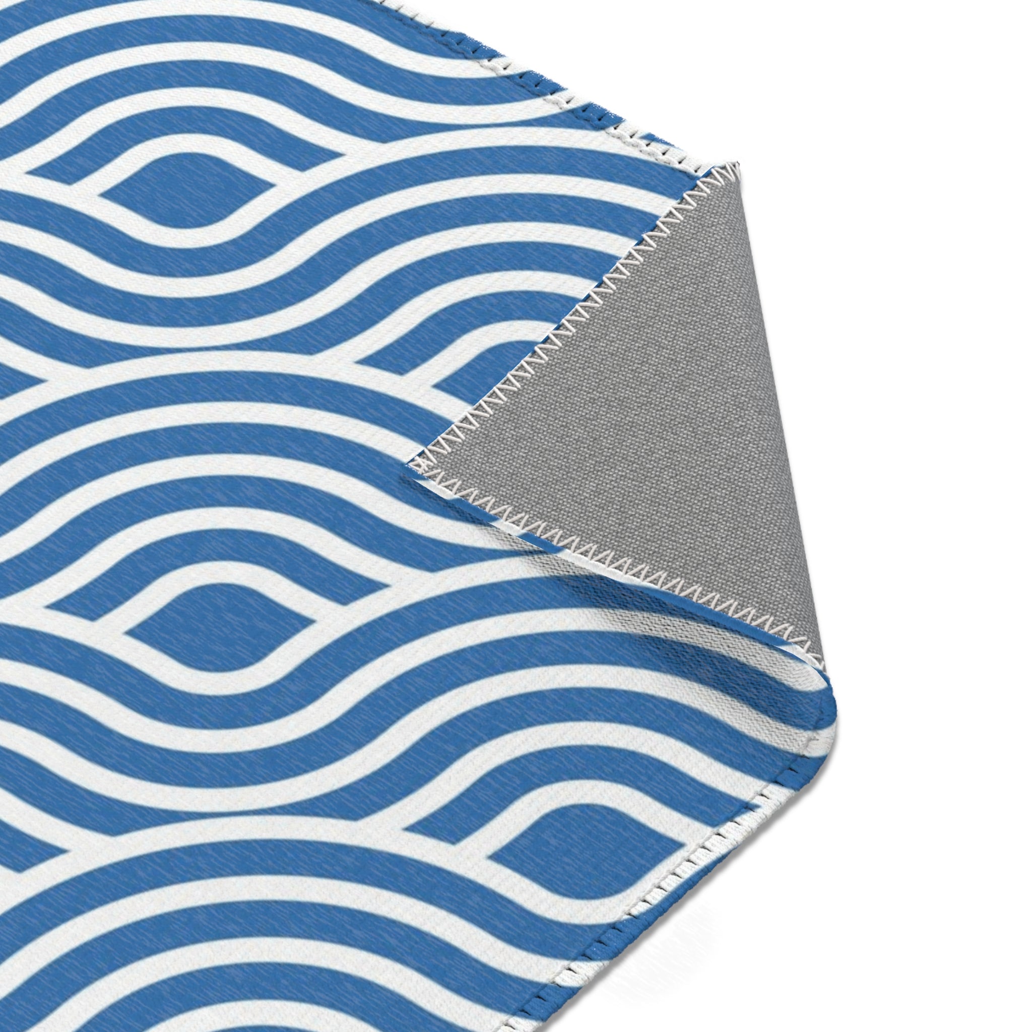 Art Deco Large Area Rug | Retro Blue White, Art Nouveau Waves