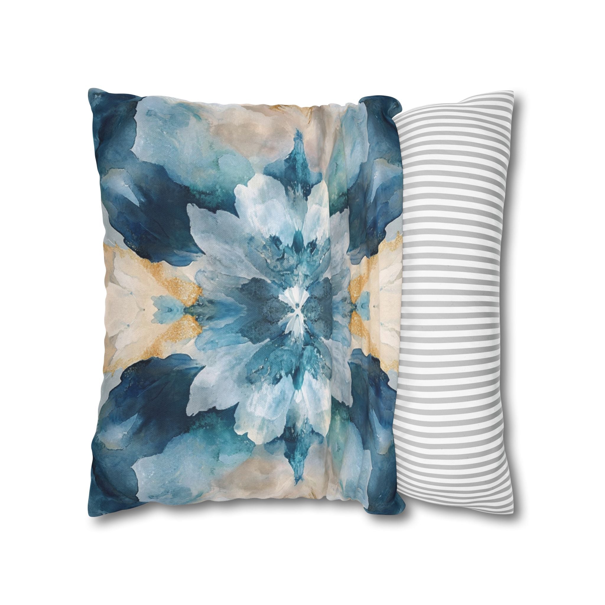 Mirrored Art Throw Pillow Cover | Kleidoscope Blue Beige
