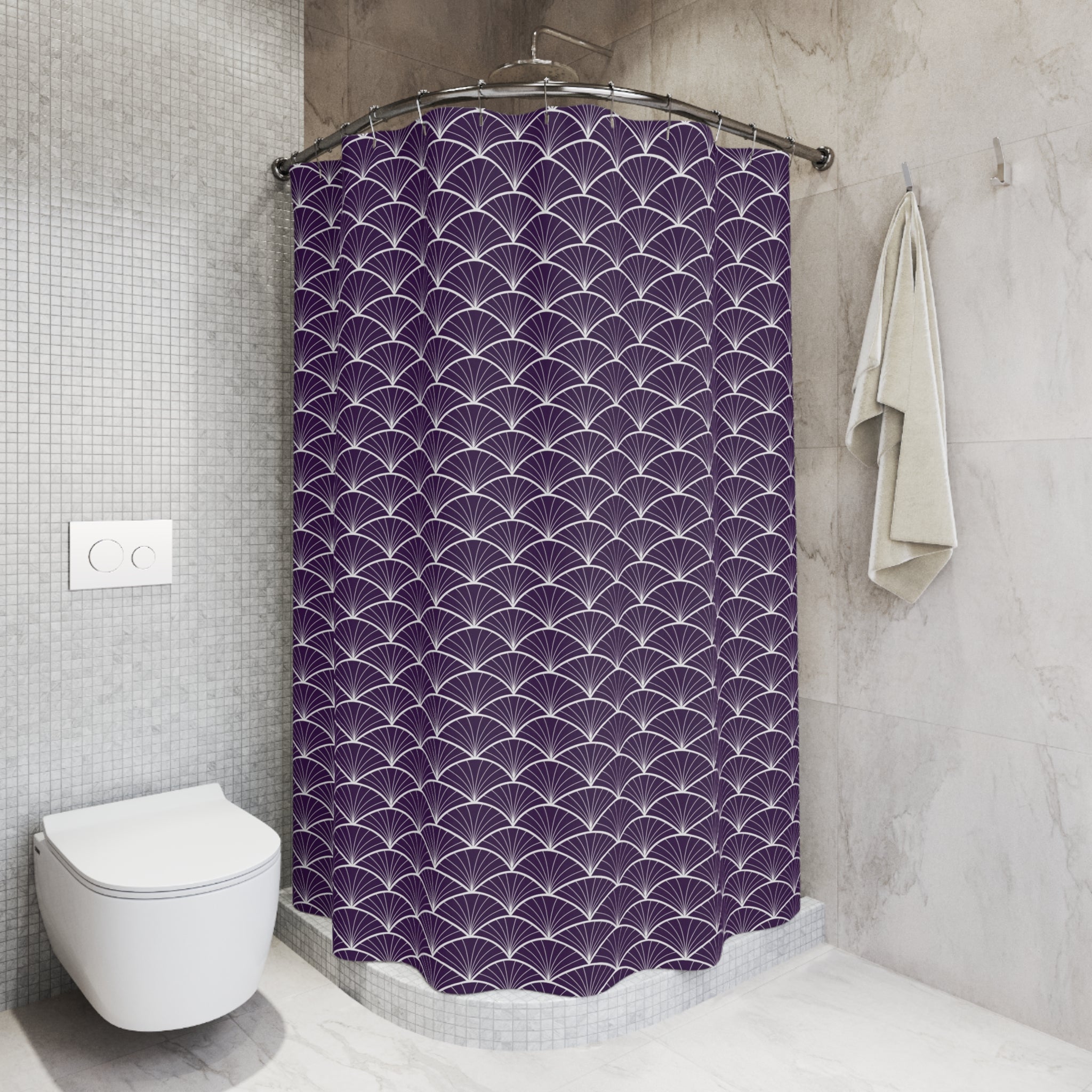 Boho Art Deco Shower Curtain | Purple White Art Nouveau