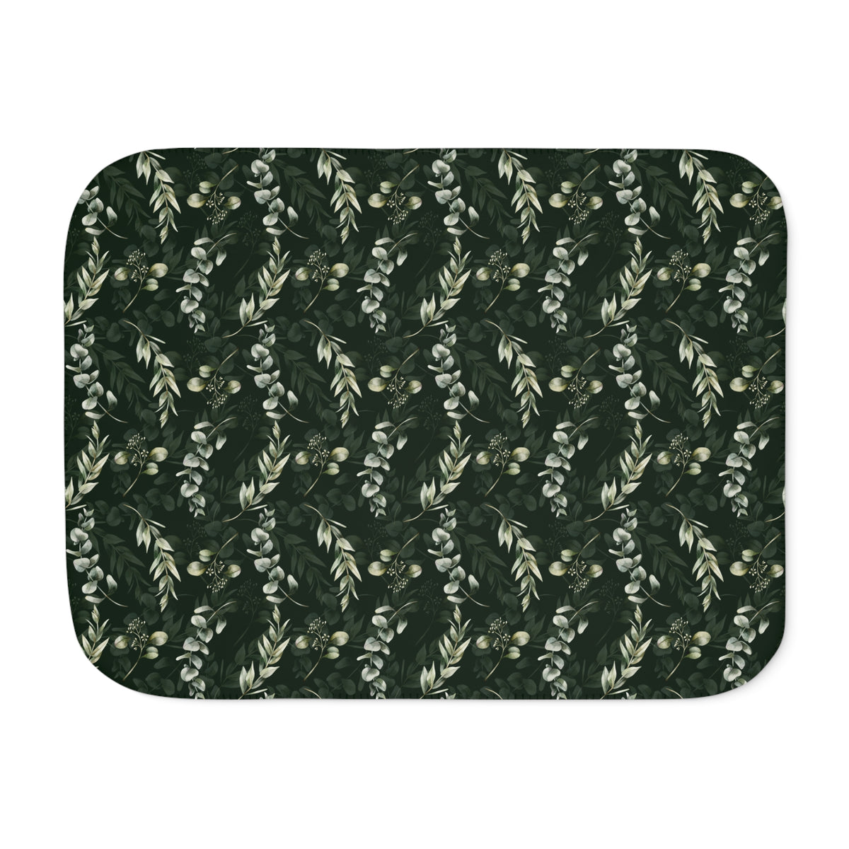 Forest Green Eucalyptus Sherpa Blanket | Dark Sage Botanical Throw