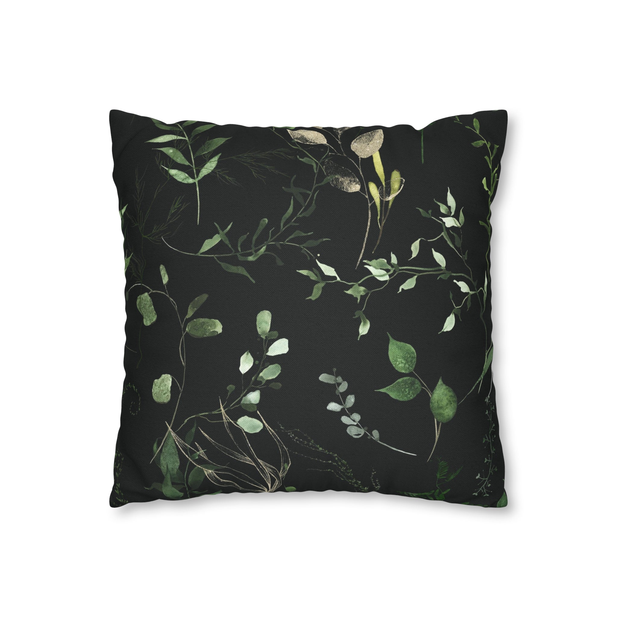 Black Floral Pillow Cover | Beige Sage Green Leaves