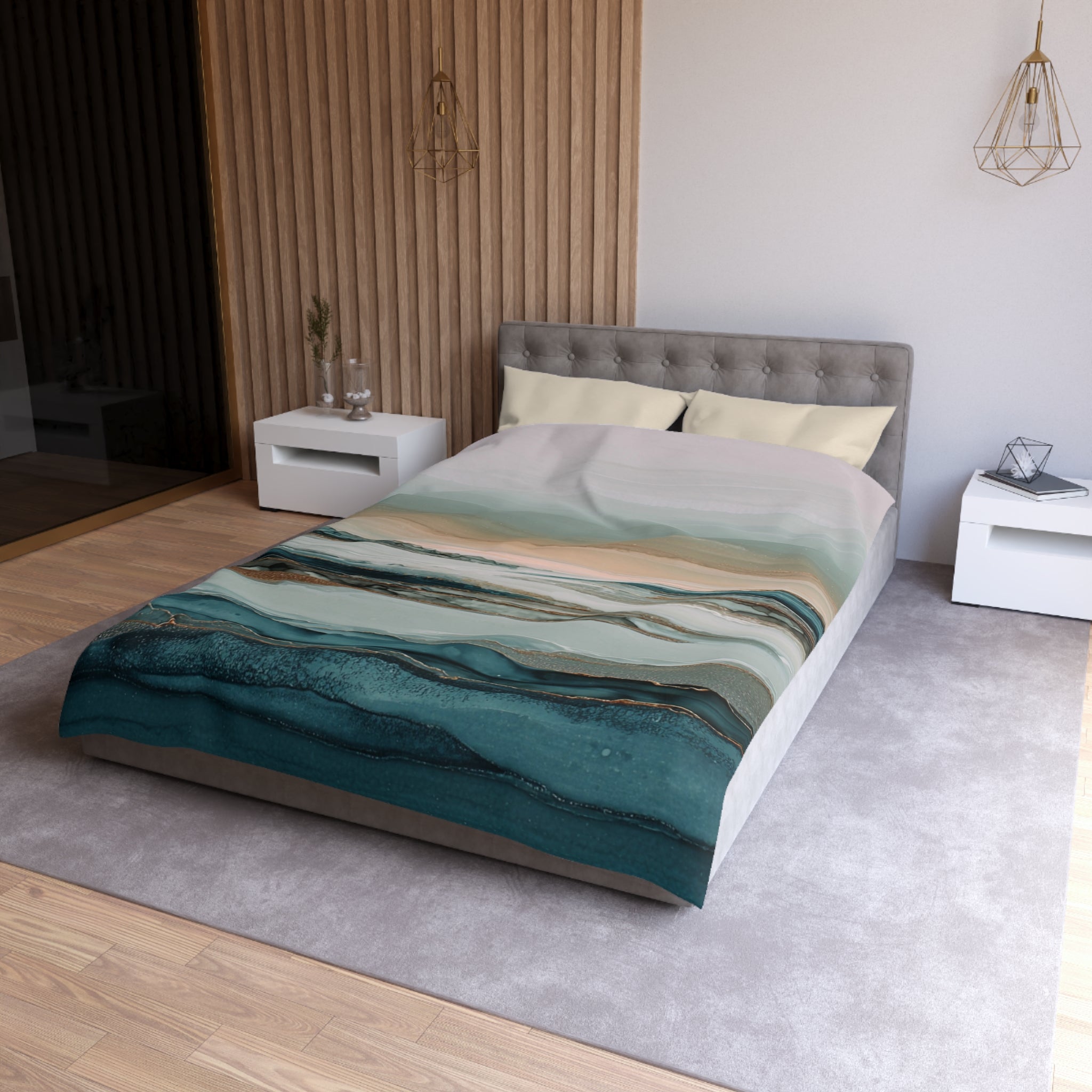Modern Duvet, Pillow Cover | Blue Beige Bedroom Decor
