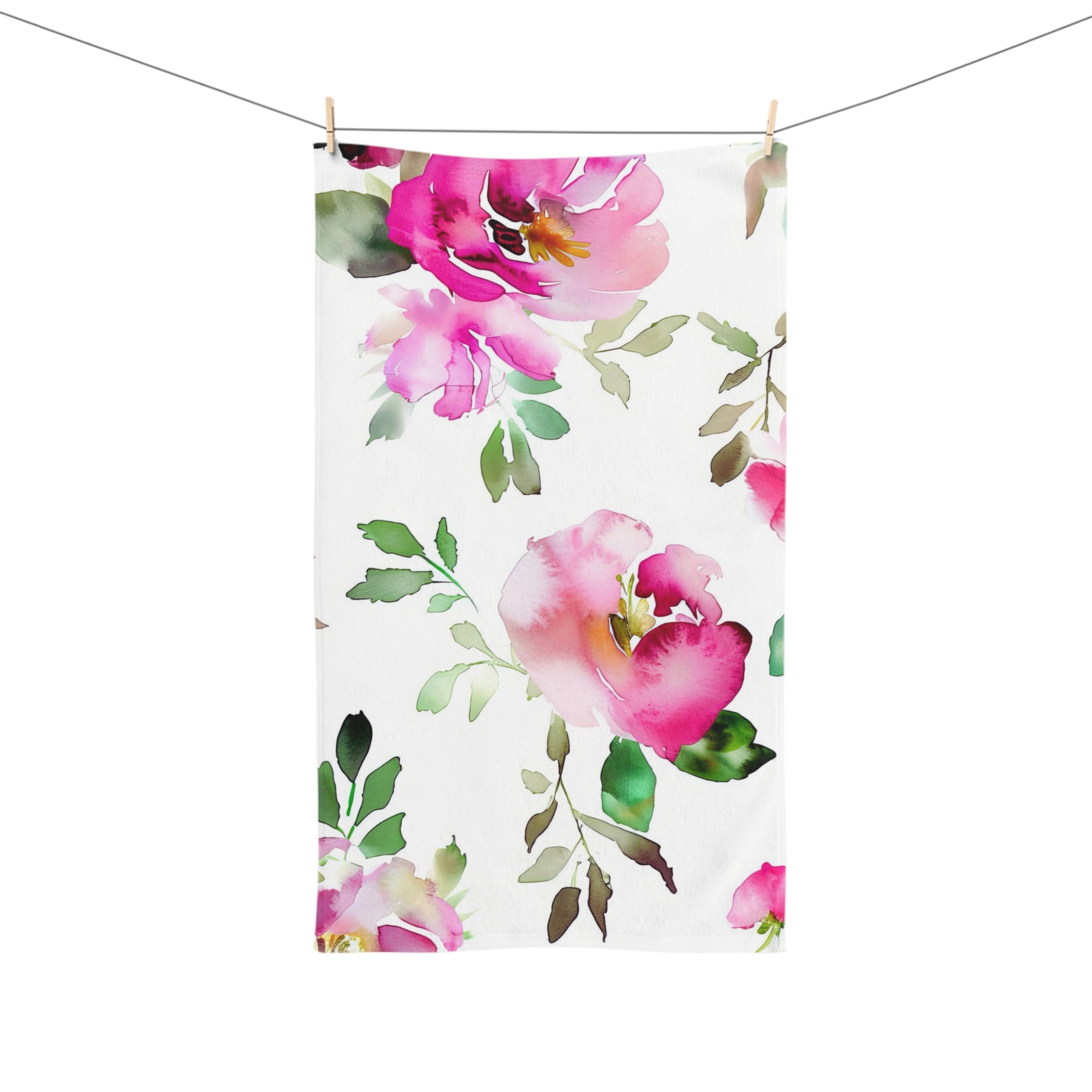Kitchen, Bath Hand Towel | Floral Pink, White Green Towel