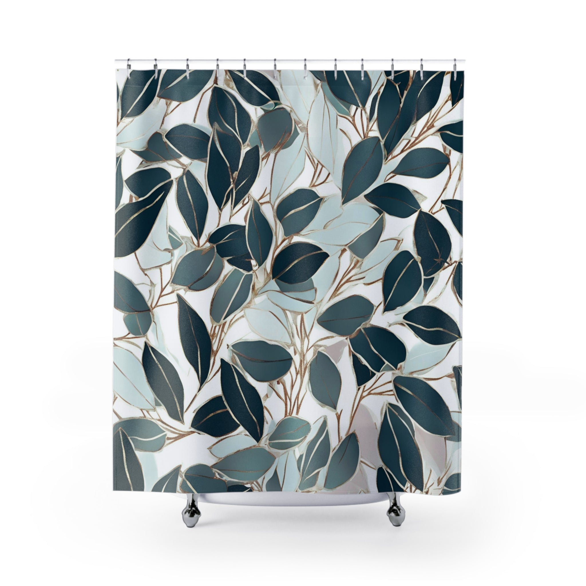 Floral Shower Curtain | Mint Blue, Green Leaves