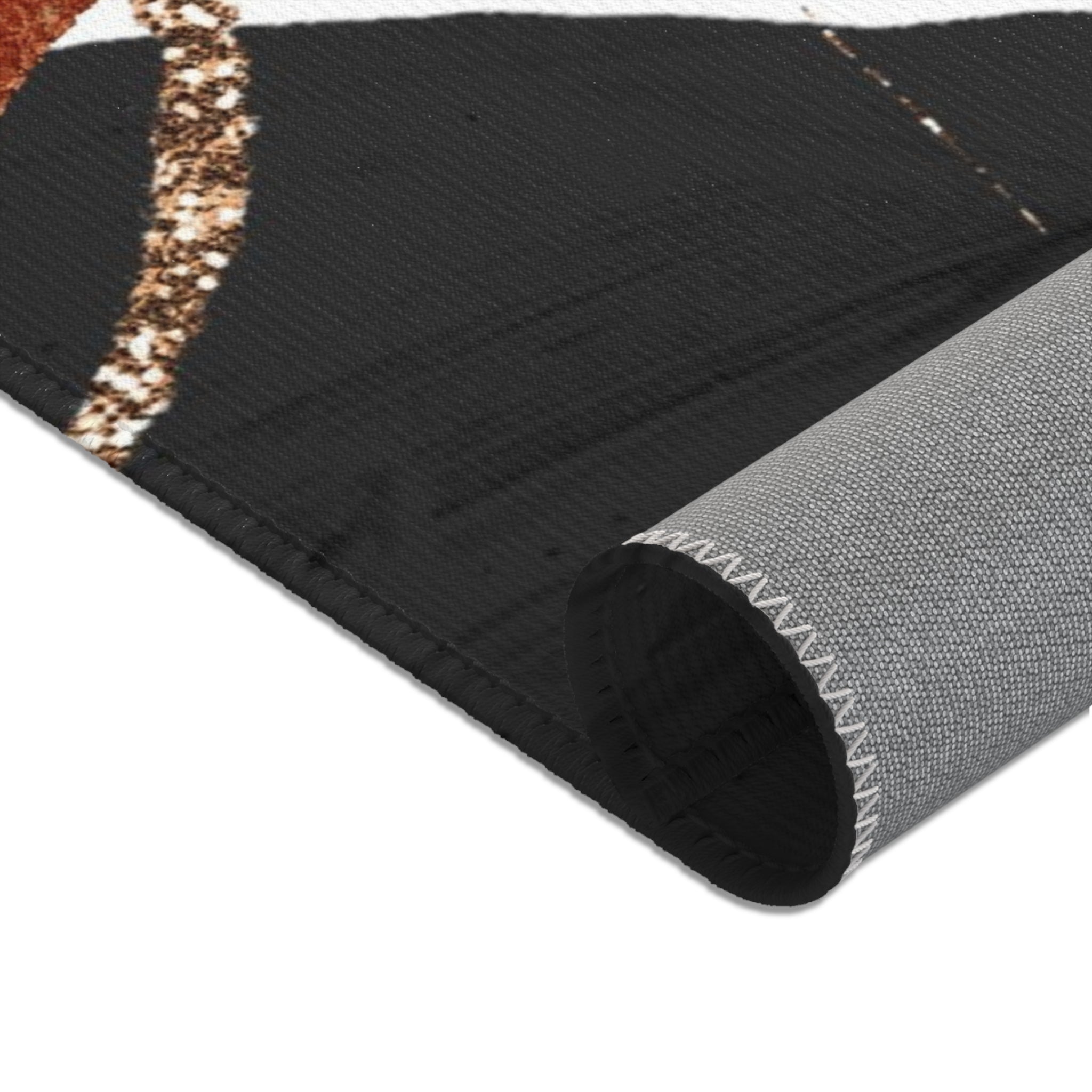 Abstract Boho Area Rug | Black White Rust Red