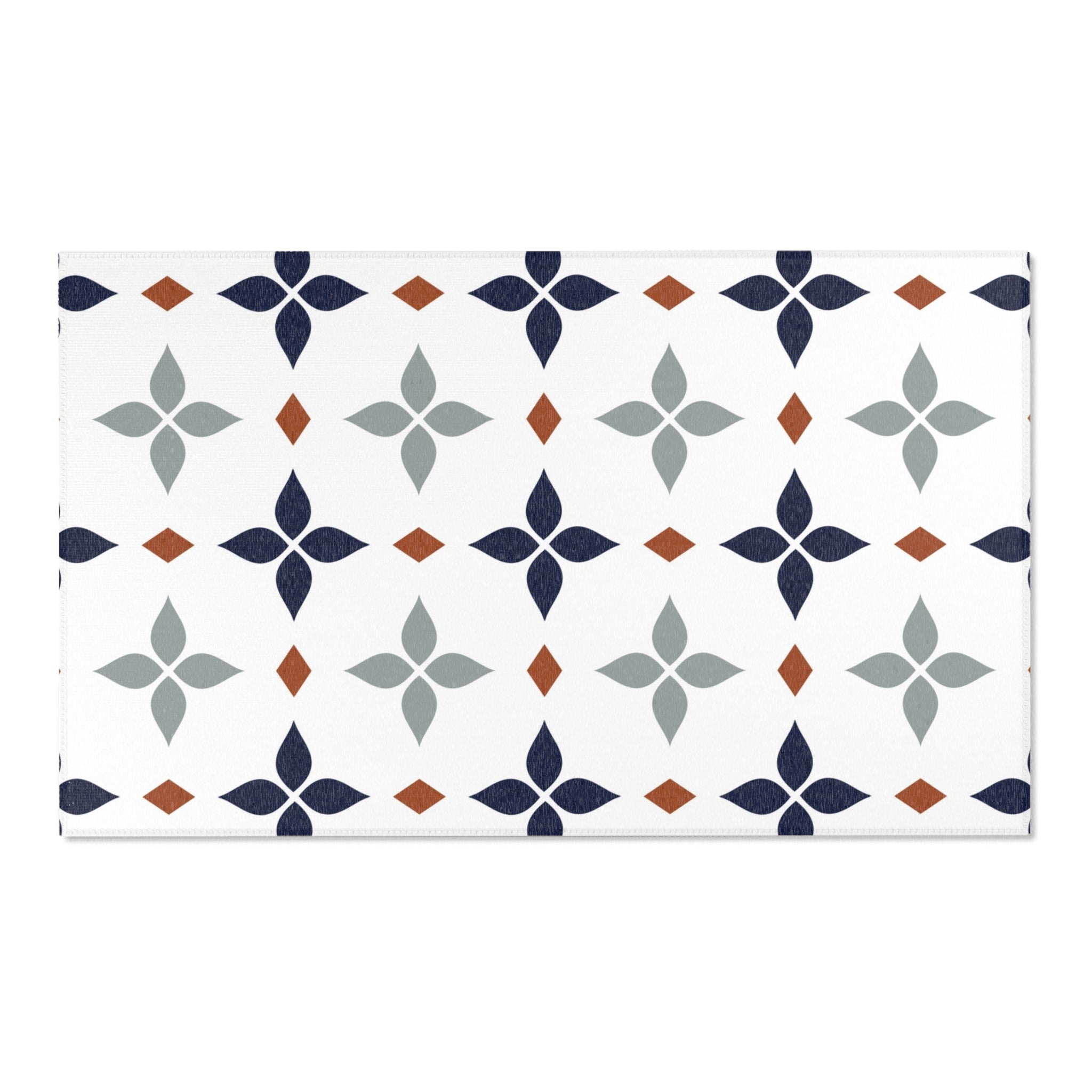 Retro Moroccan Area Rug | Vintage Art Deco, Nouveau White, Navy Blue, Grey