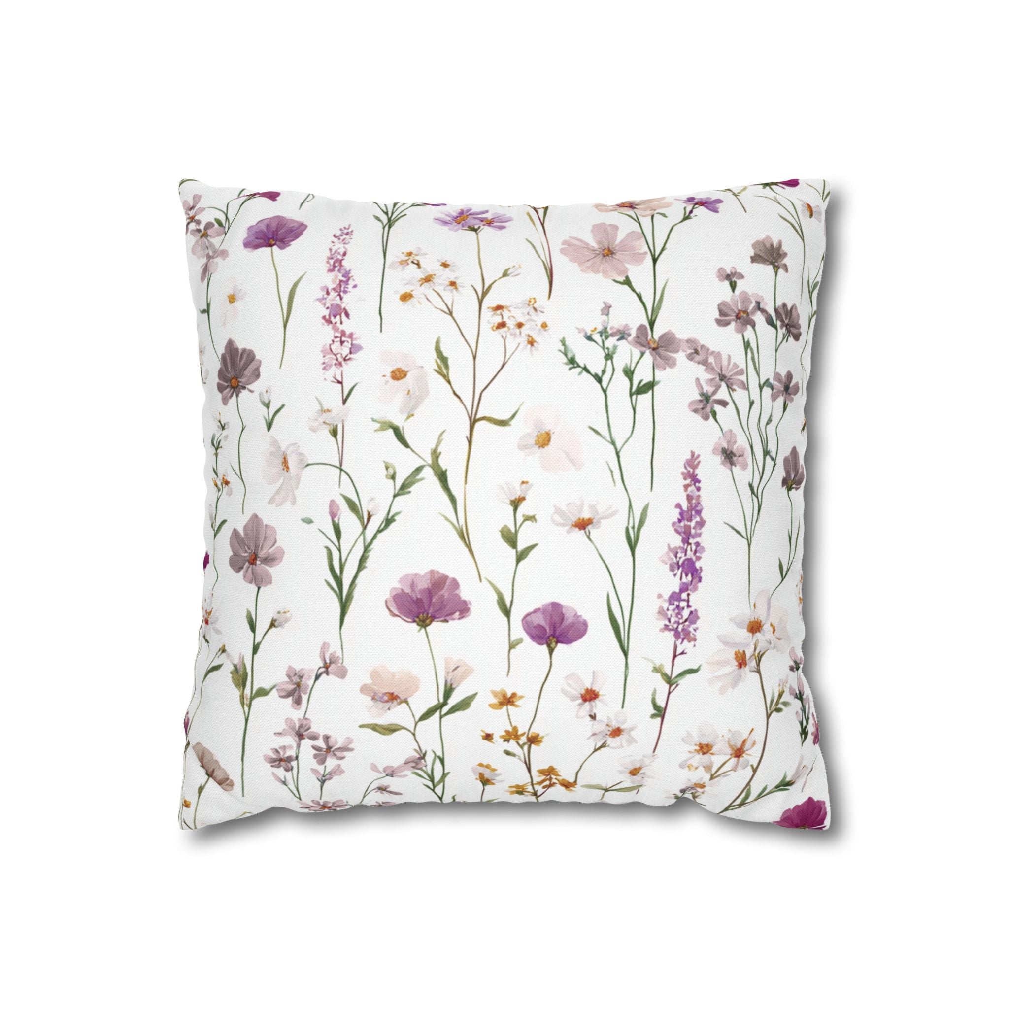 Floral Pillow Cover | Mauve Wildflowers Watercolor Pillowcase