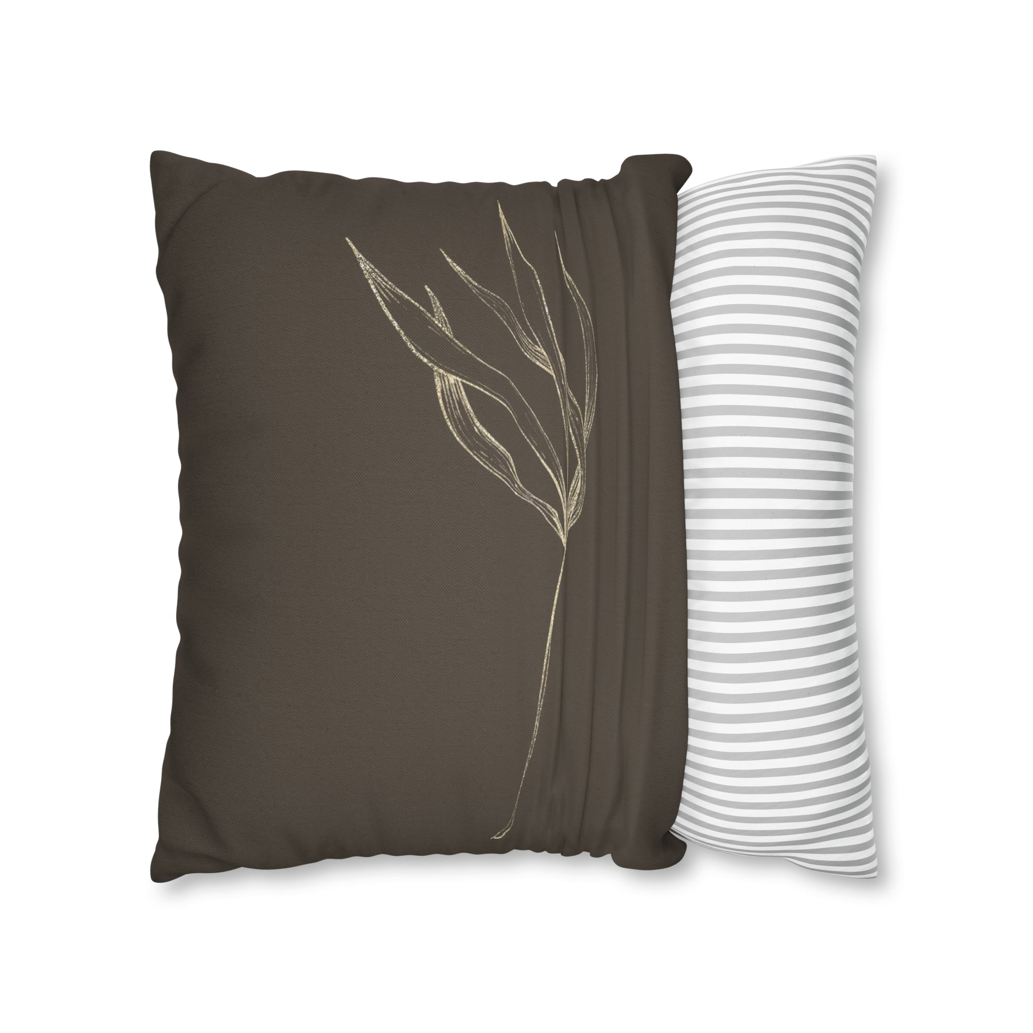 Floral Pillow Cover | Dark Brown Beige, Minimalist