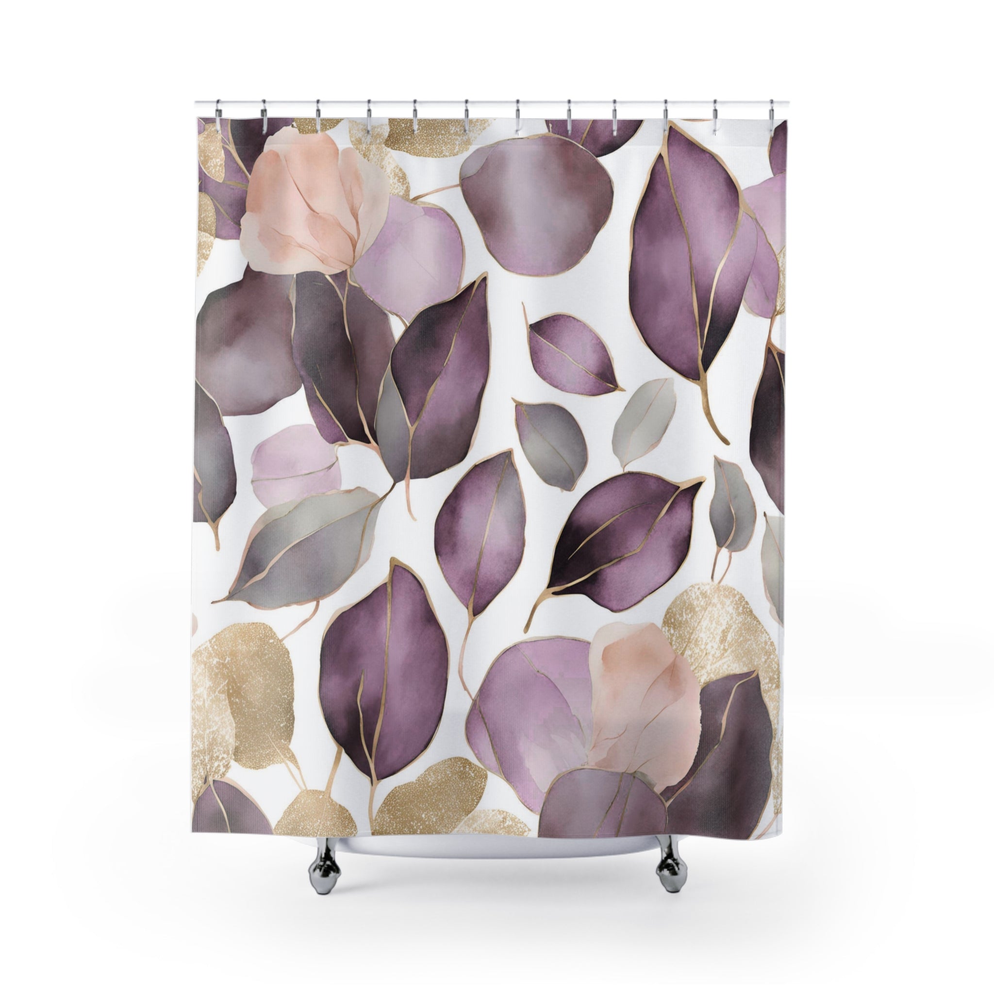 Abstract Shower Curtain | Floral Lavender Purple White Leaves