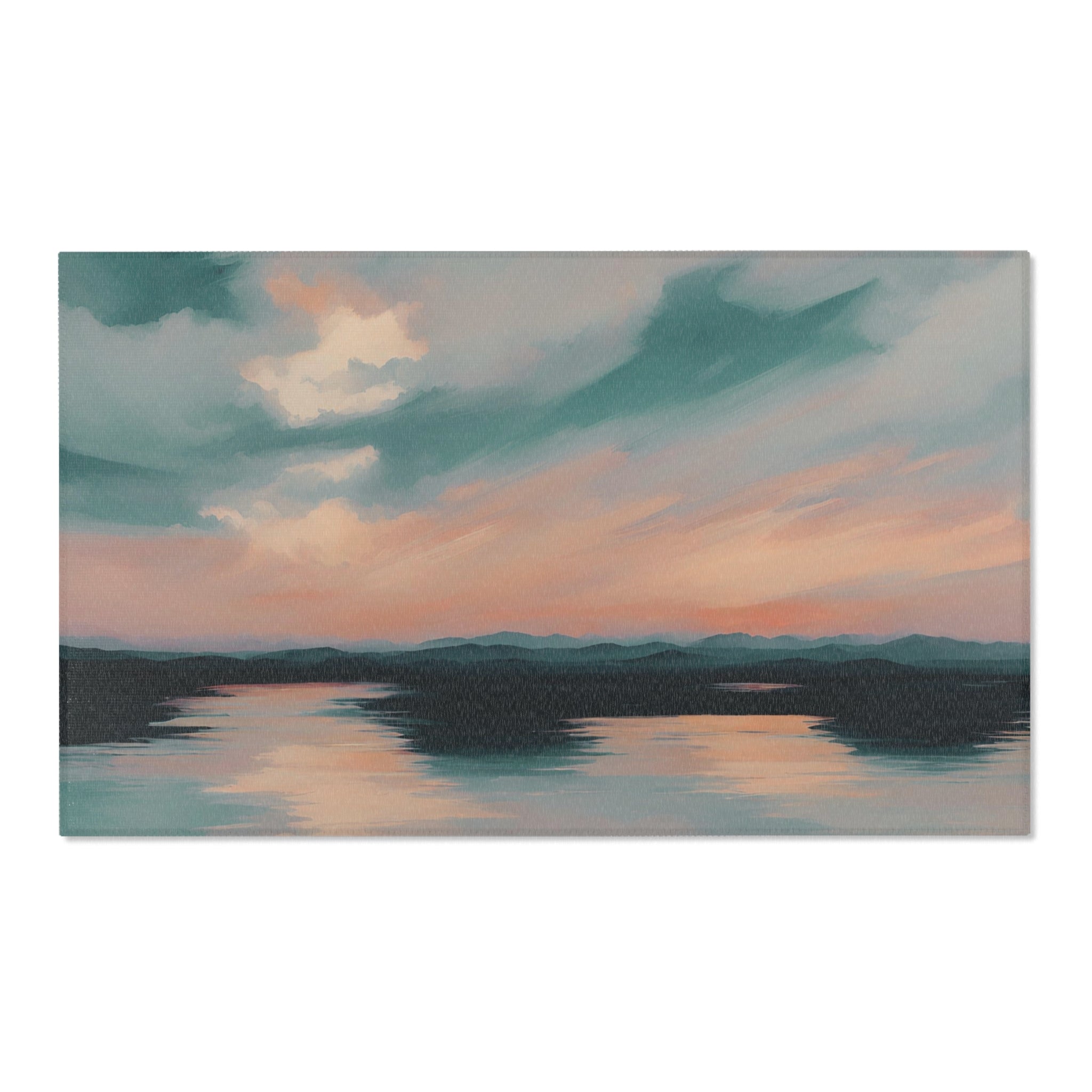 Abstract Large Area Rug | Modern Rug, Ocean Sunset, Teal Orange Sky
