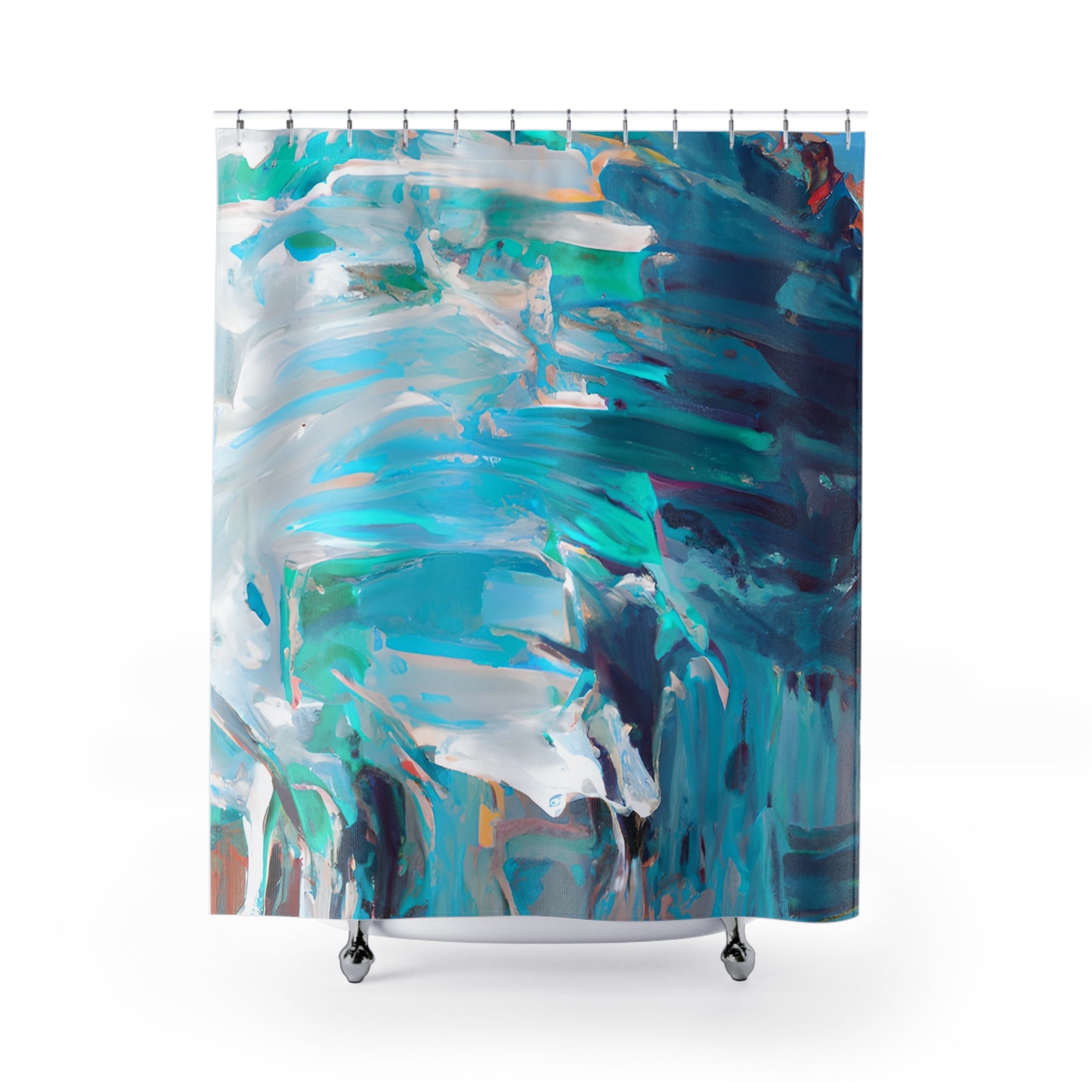 Modern Abstract Art Shower Curtain | Colorful Turquoise Navy Blue White