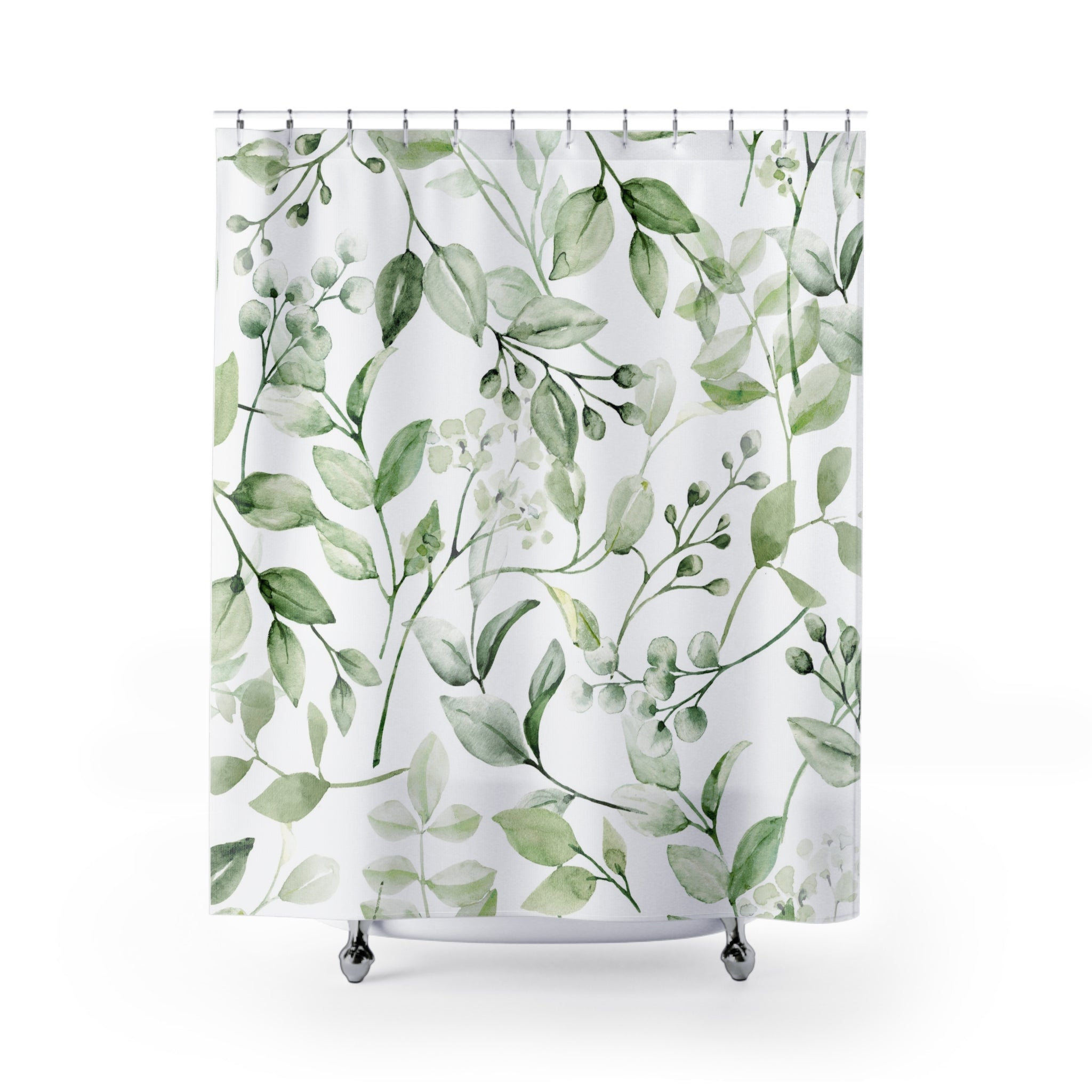 Boho Floral Shower Curtain | Sage Green Leaves
