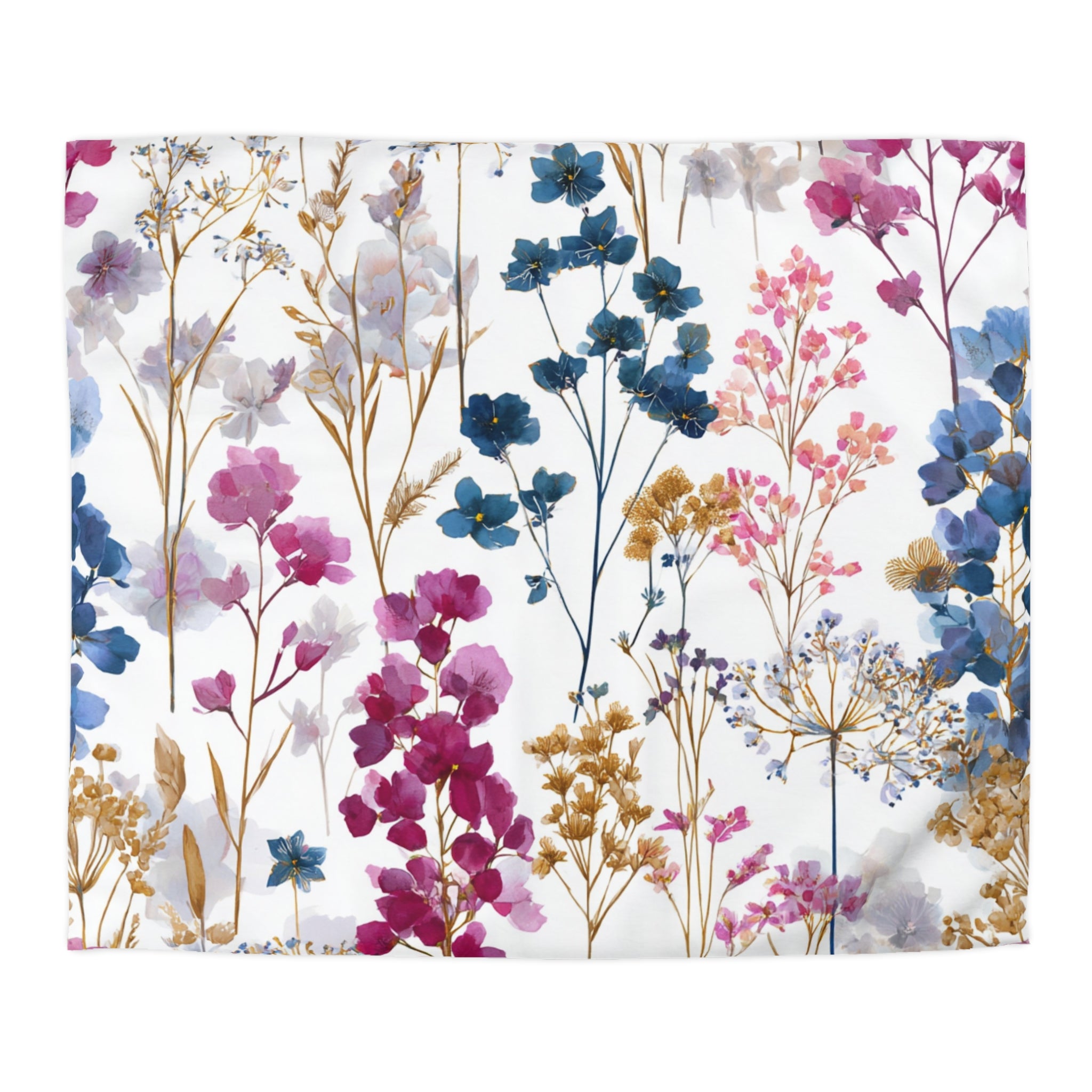 Floral Modern Duvet, Pillow Cover | White Pink Blue Bedroom Decor