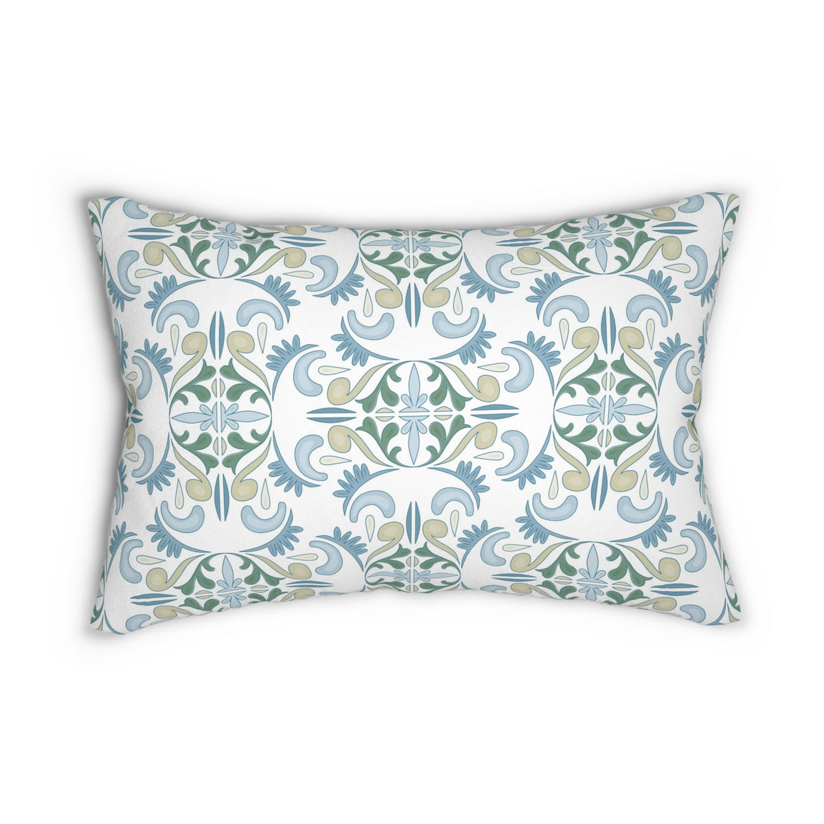 Blue Sage Mediterranean Tile Lumbar Pillow 14x20, Boho Accent Pillow