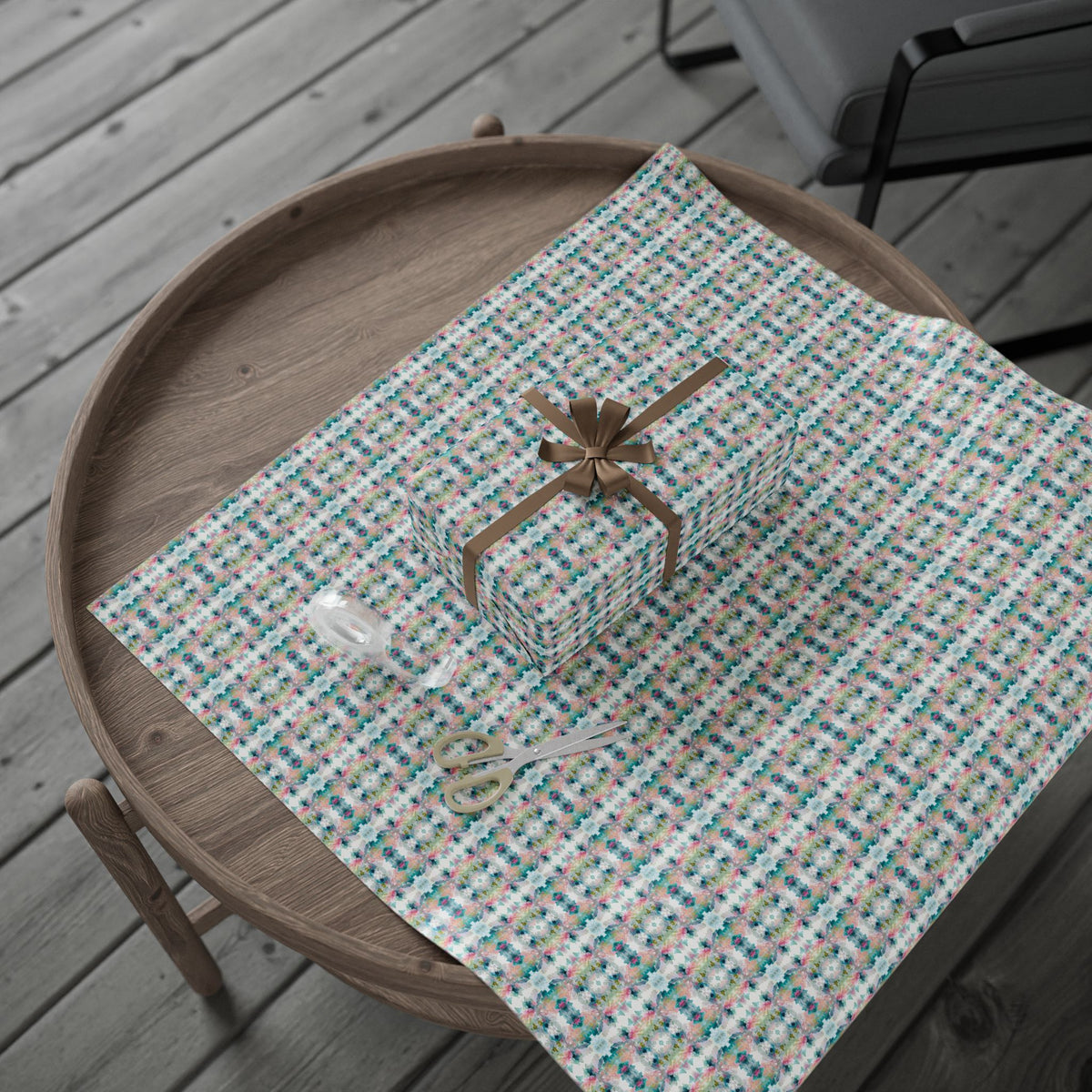 Pink Teal Blue Watercolor Mirrored Wrapping Paper, Gift Wrap