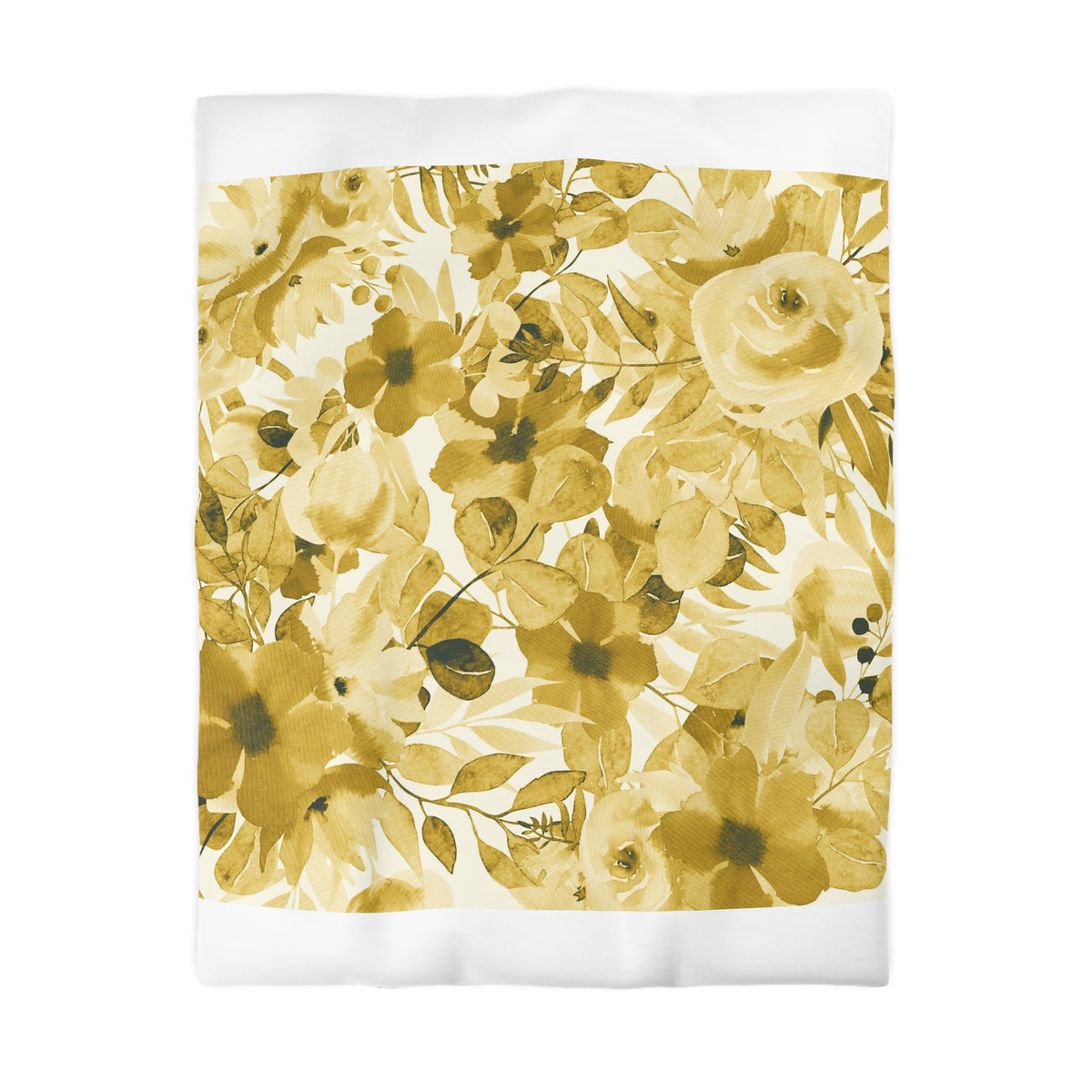 a vibrant and colorful floral pattern, with a variety of yellow and white flowers and leaves arranged in a visually appealing manner.
