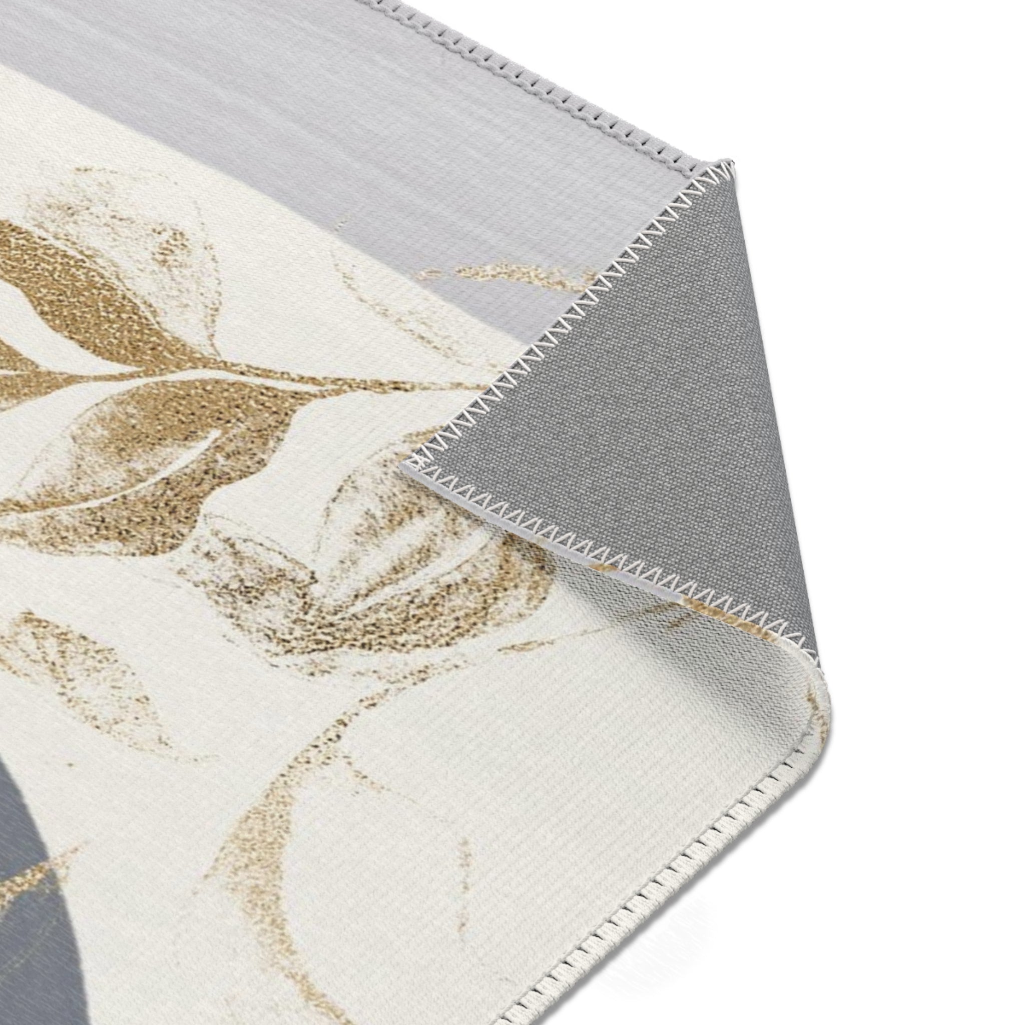 Floral Boho Area Rug | Modern Grey, Blush Pink, Muted Gold