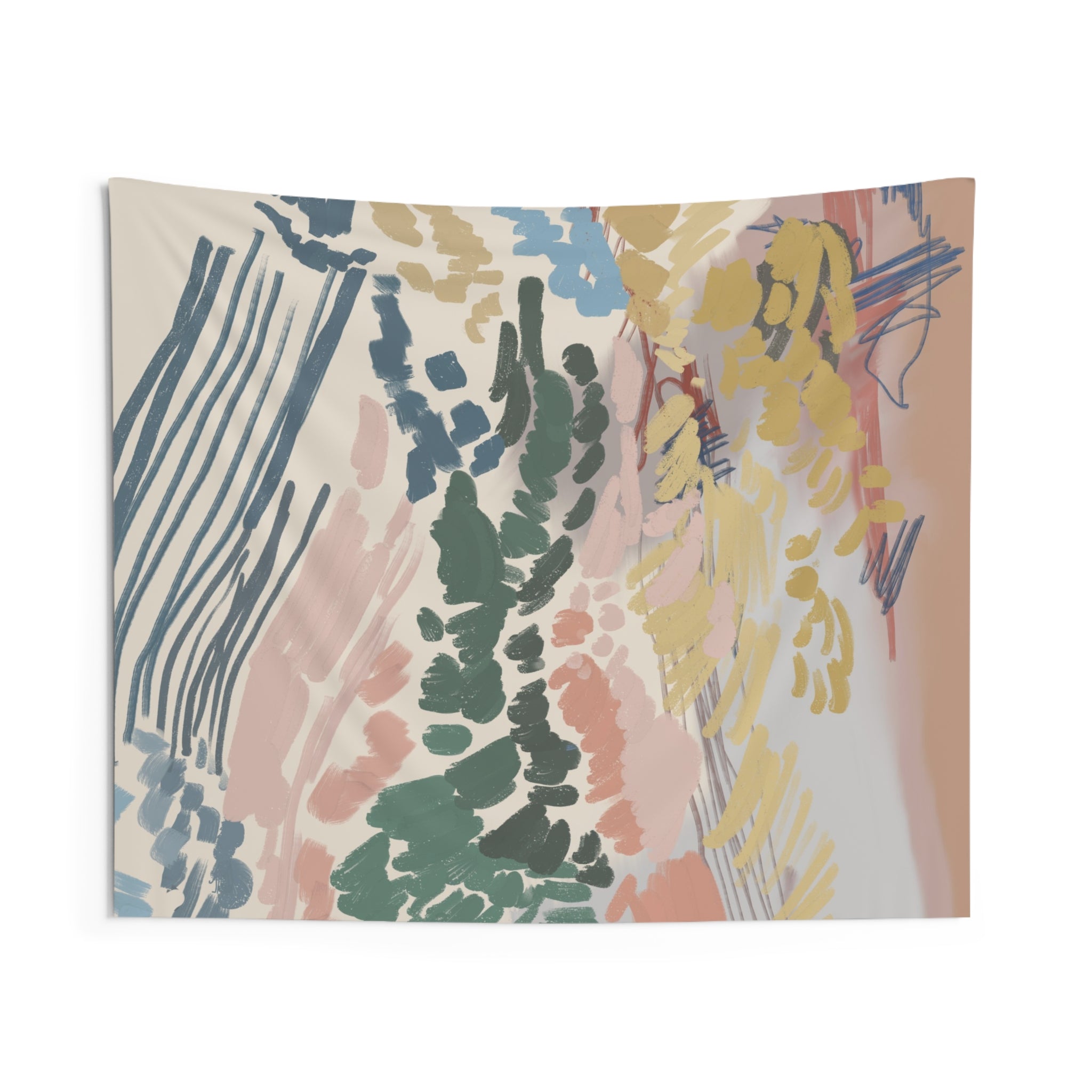 Abstract Wall Hanging Fabric Tapestry; Earthy Doodle Watercolor