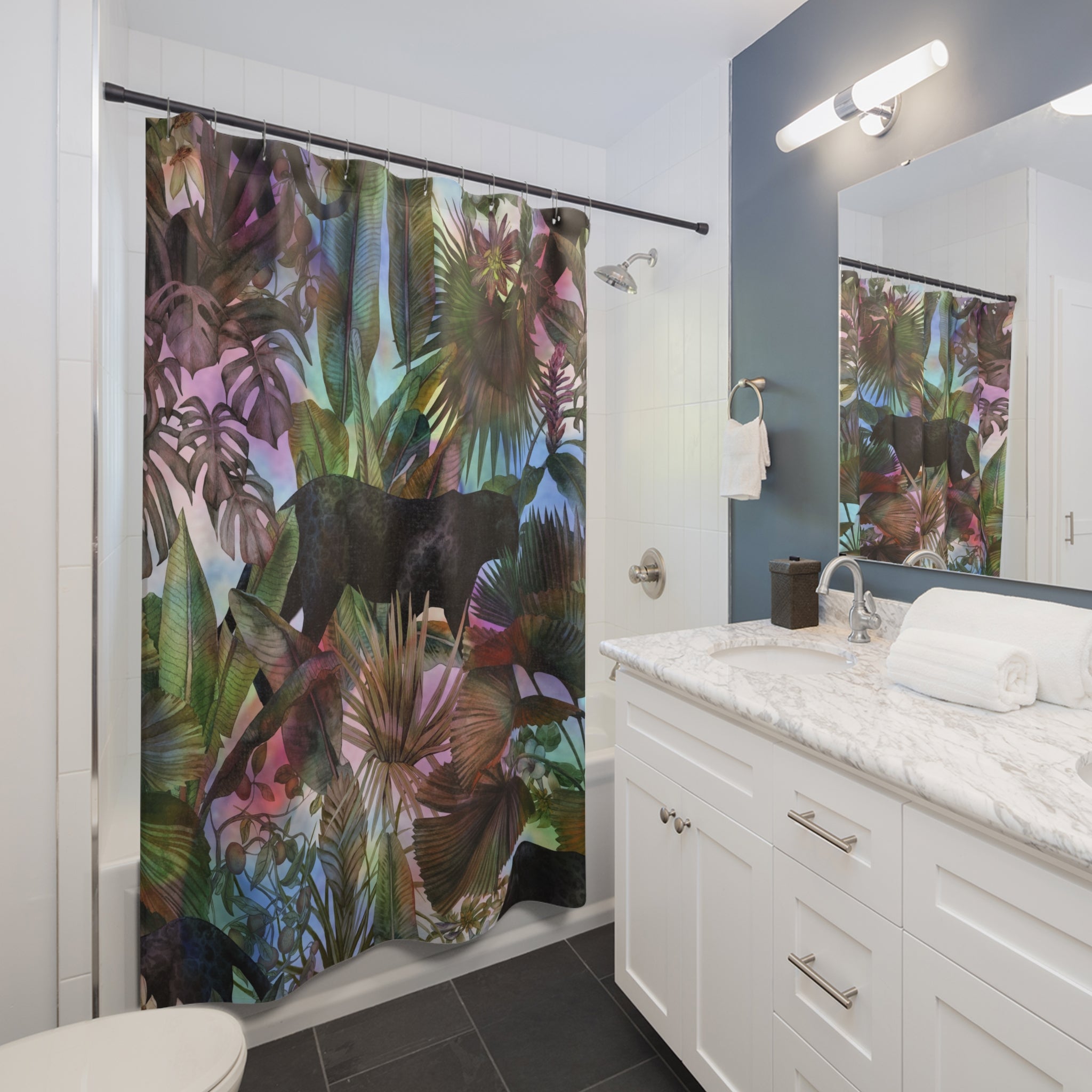 Floral Shower Curtain | Colorful Jungle Tropical Curtain