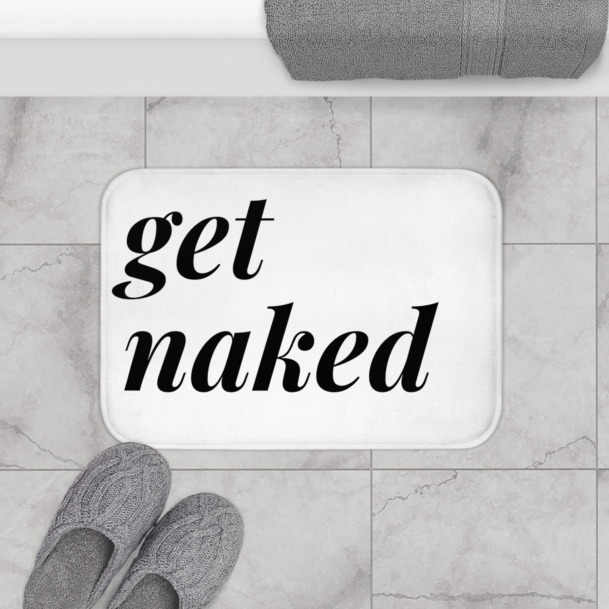 Get Naked Bath Mat | White Black Bathroom Rug