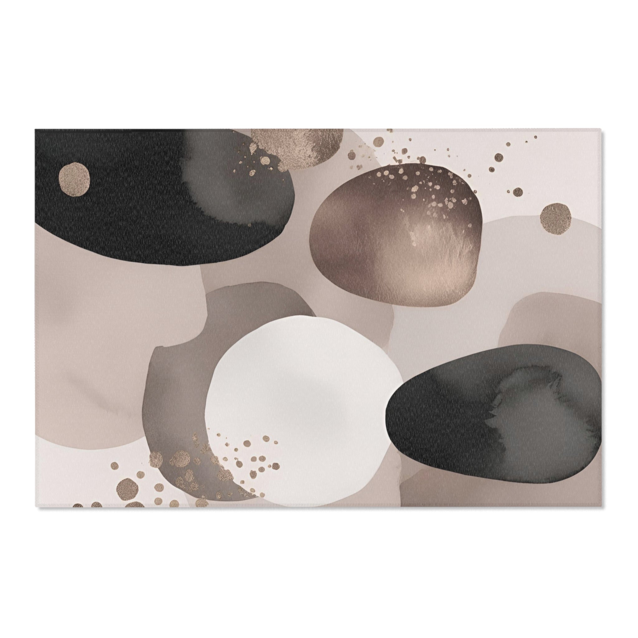 Abstract Area Rug | Black Taupe Bronze White Watercolor
