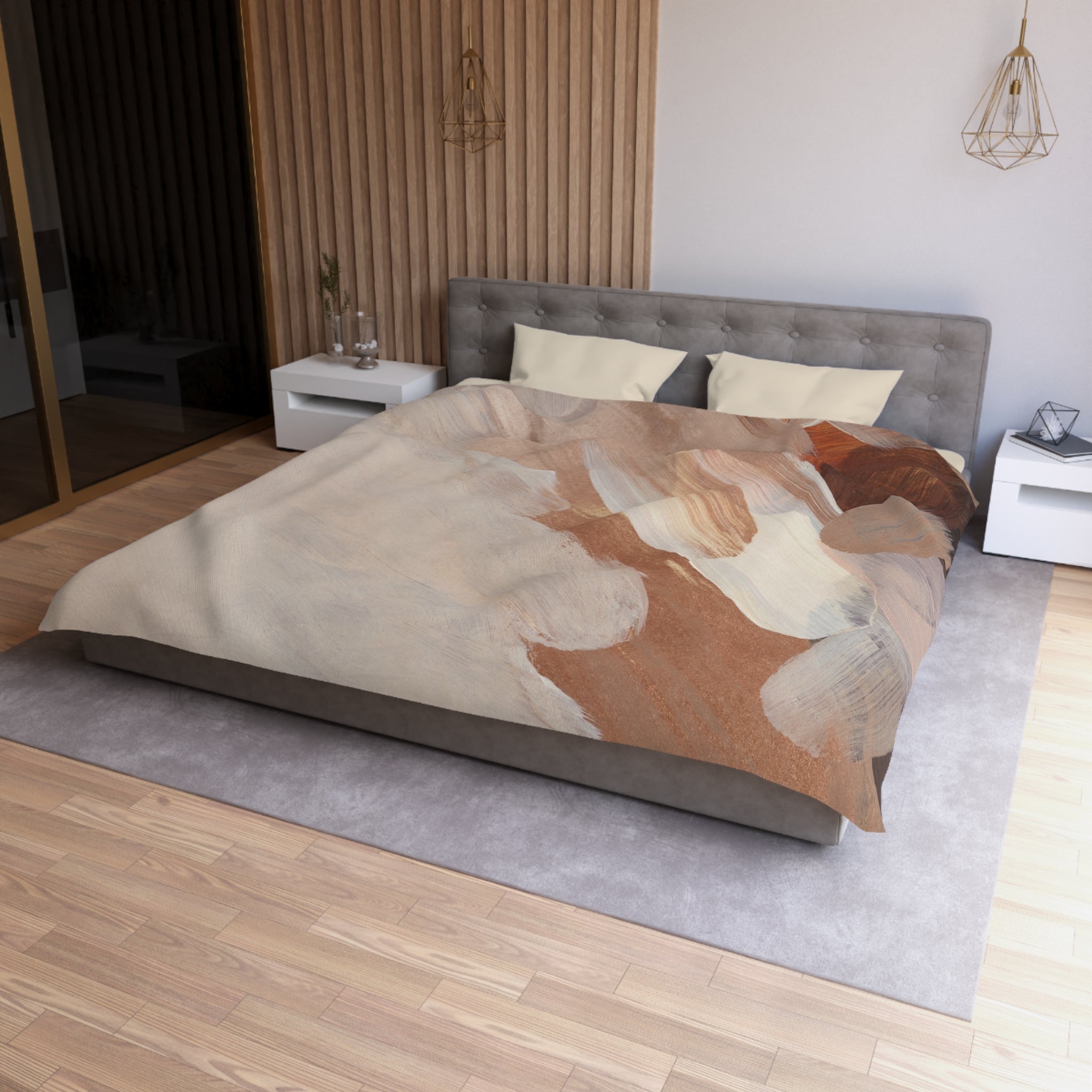 Abstract Duvet Cover | Beige, Burgundy Earthy Bedding Boho Decor | Bedroom Decor