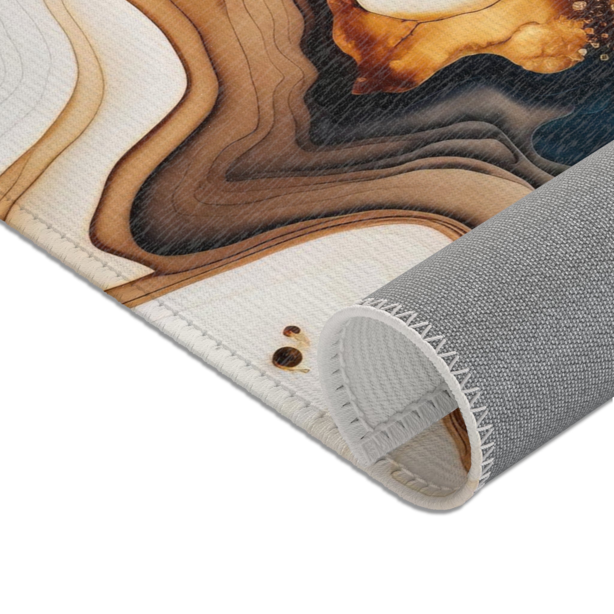 Abstract Large Area Rug | Navy Blue, Brown Beige Liquid Ink