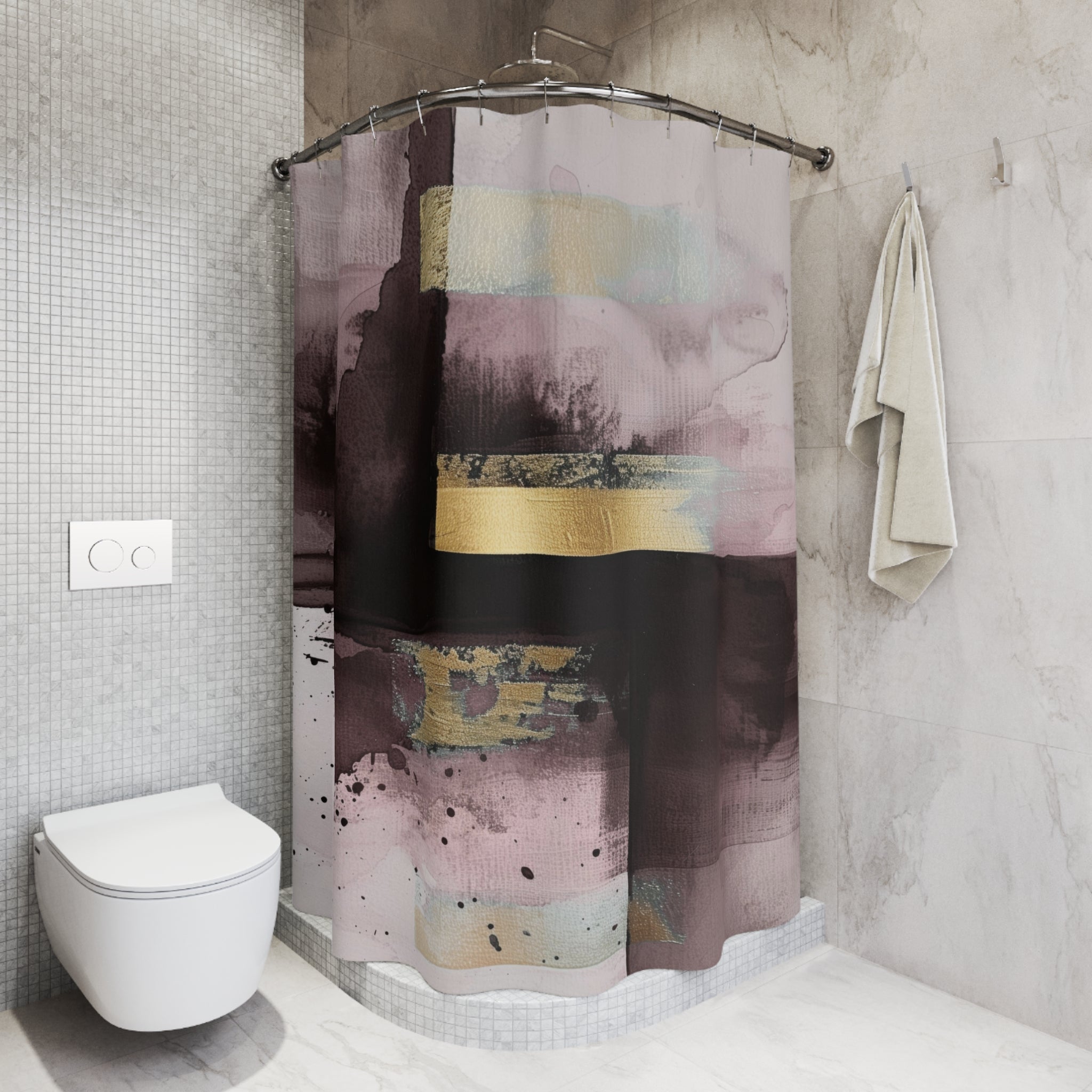 Abstract Shower Curtain | Rustic Mauve Pink Ombre Muted Gold