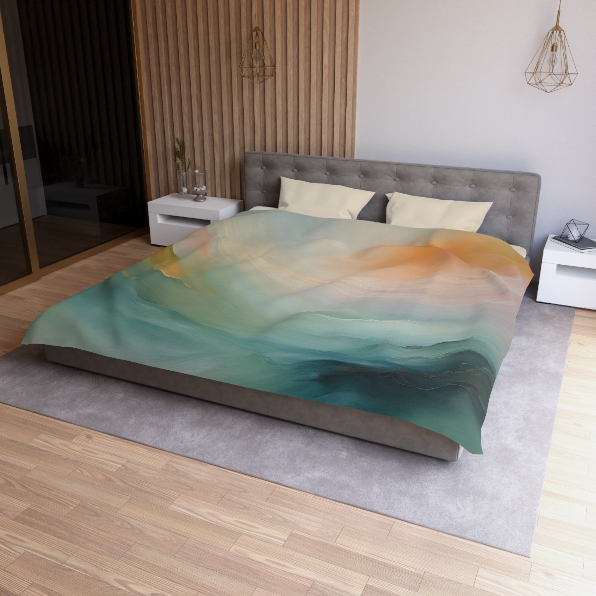 Green Duvet Cover | Colorful Yellow Pink, Ombre | Bedroom Decor