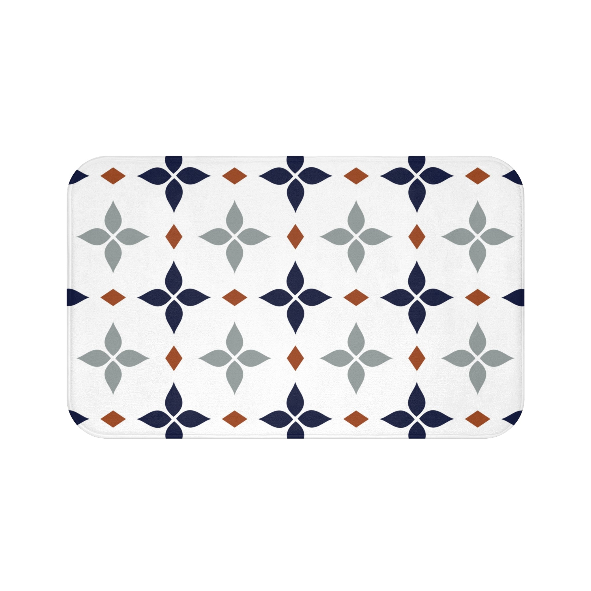 Retro Bath, Kitchen Mat | Vintage Art Deco, Nouveau White, Navy Blue, Grey